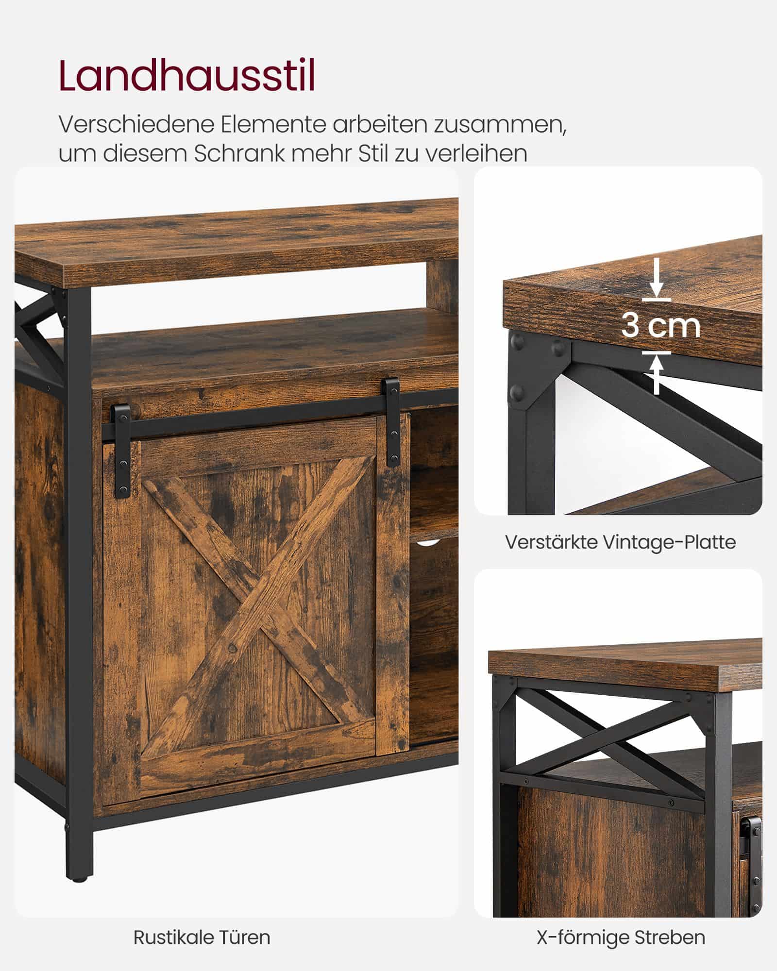 TV-Schrank Landhausstil vintagebraun-schwarz