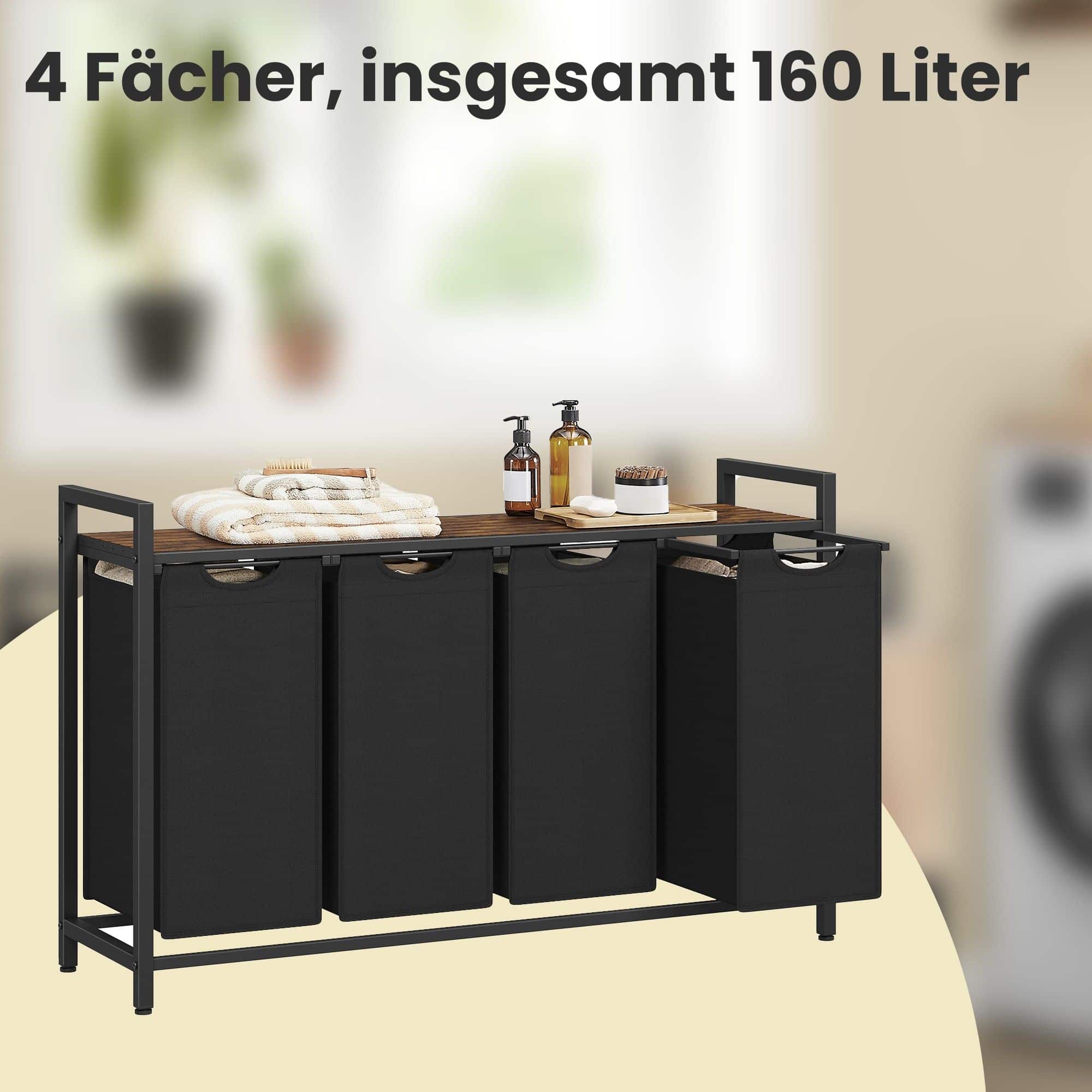 Wäschekorb 4 Fächer, Wäschesammler mit Ablage, Wäschebox Wäschekorb 4 Fächer, Wäschesammler mit Ablage, Wäschebox