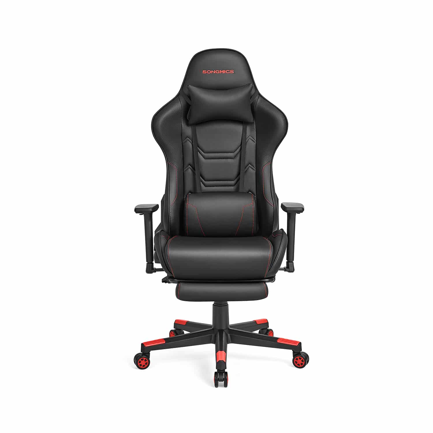 Bürostuhl ergonomisch Armlehnen Kopfkissen schwarz-rot Bürostuhl ergonomisch Armlehnen Kopfkissen schwarz-rot