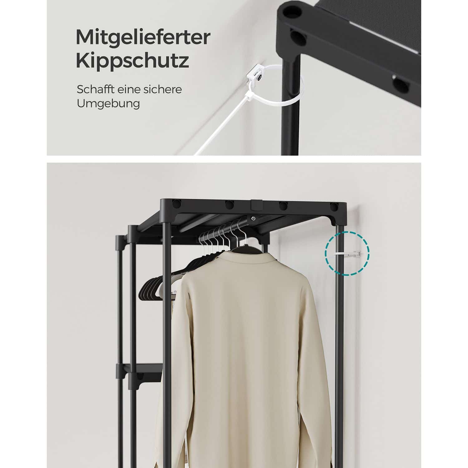 Kleiderschrank offen mit Kleiderstangen 43 x 124 x 182 cm schwarz Kleiderschrank offen mit Kleiderstangen 43 x 124 x 182 cm schwarz