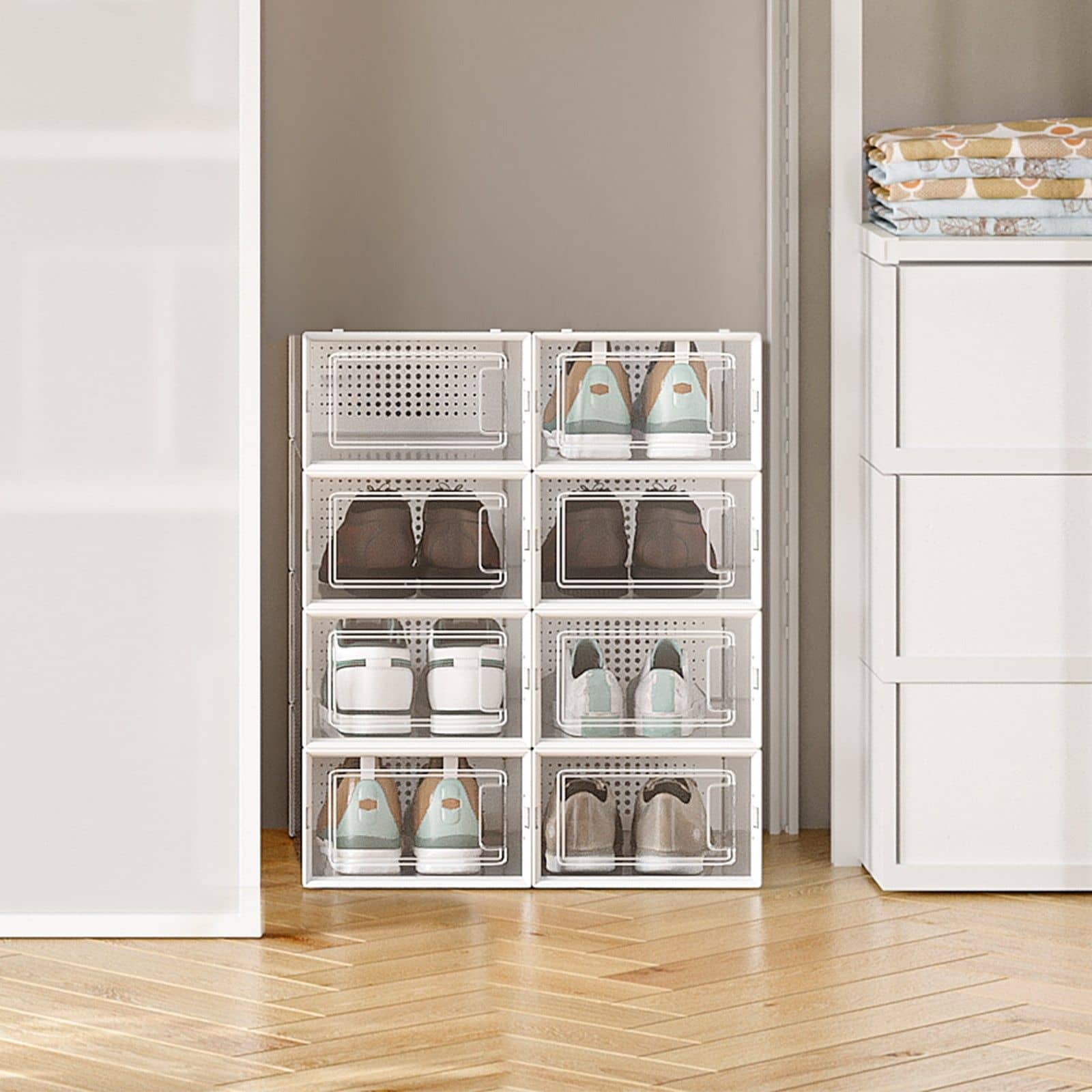 Schuhboxen, 8er Set, Schuh-Organizer aus Kunststoff