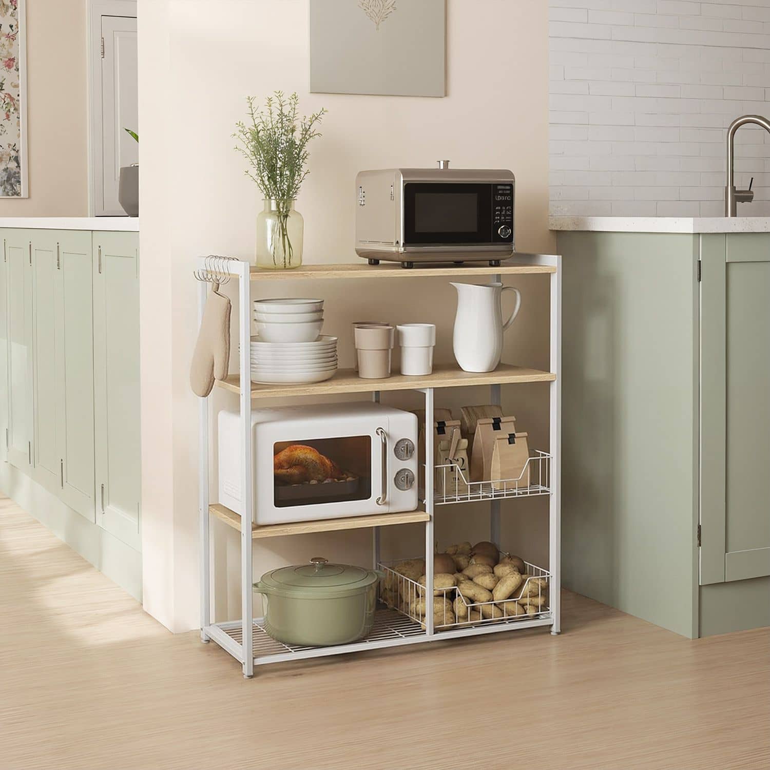 Küchenregal, Standregal, Bäckerregal mit Haken und Regalablagen Küchenregal, Standregal, Bäckerregal mit Haken und Regalablagen