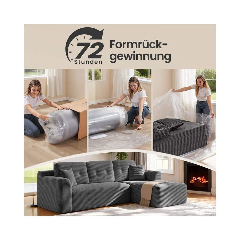 Modulares Ecksofa 244 cm mit großer Chaiselongue rechts schiefergrau