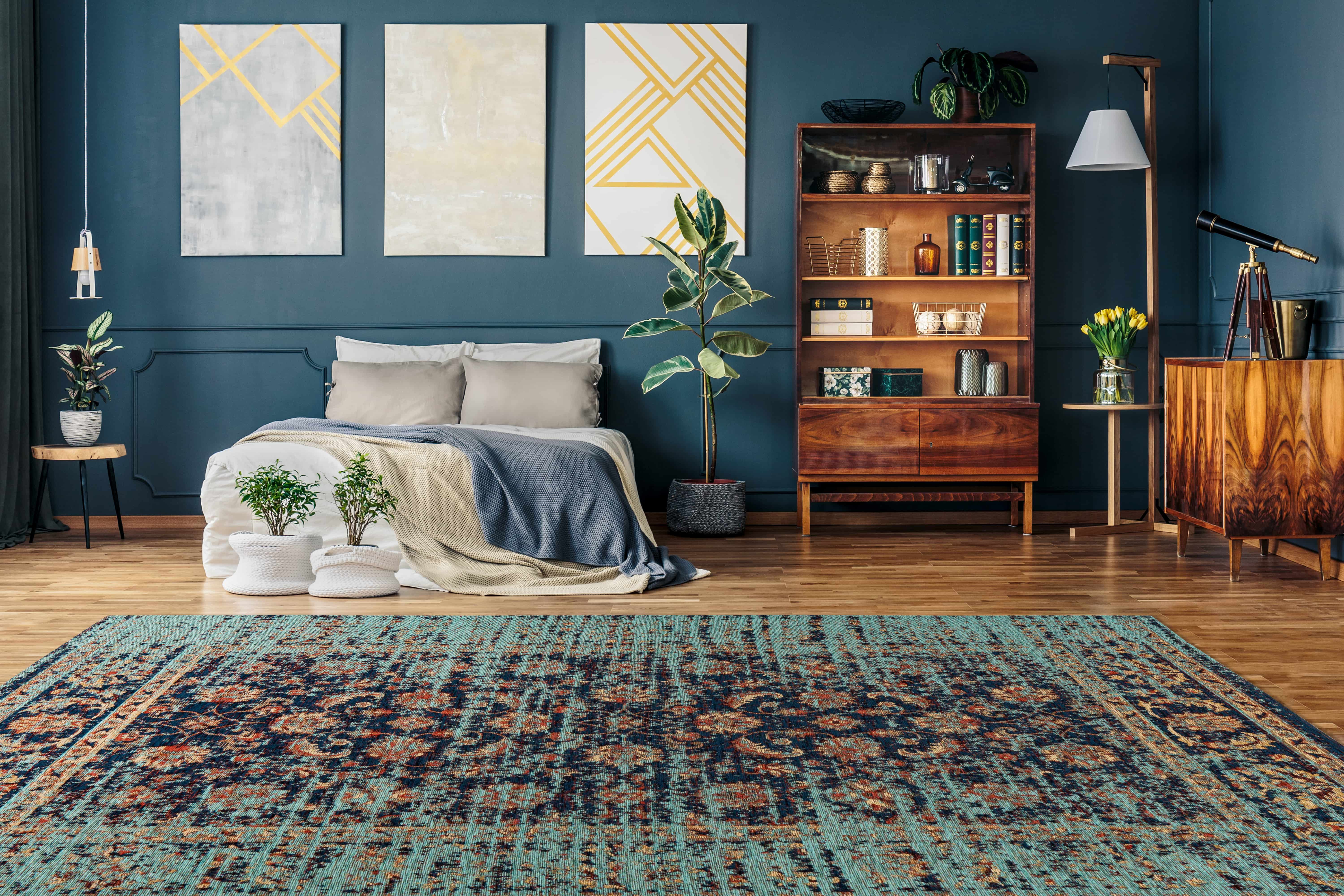 Teppich Charme 225 Multi / Blau 80cm x 150cm | Vintage-Stil | Flachflor  Teppich Charme 225 Multi / Blau 80cm x 150cm | Vintage-Stil | Flachflor