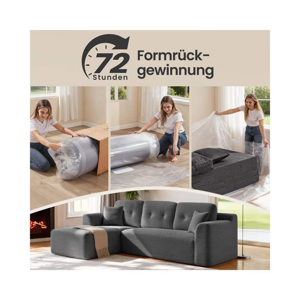 Modulares Ecksofa 244 cm mit Chaiselongue schiefergrau