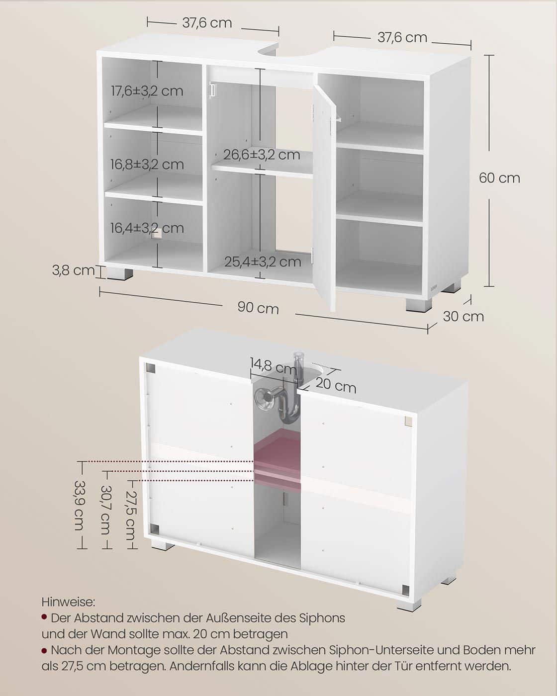 Waschbeckenunterschrank mit verstellbaren Ablagen