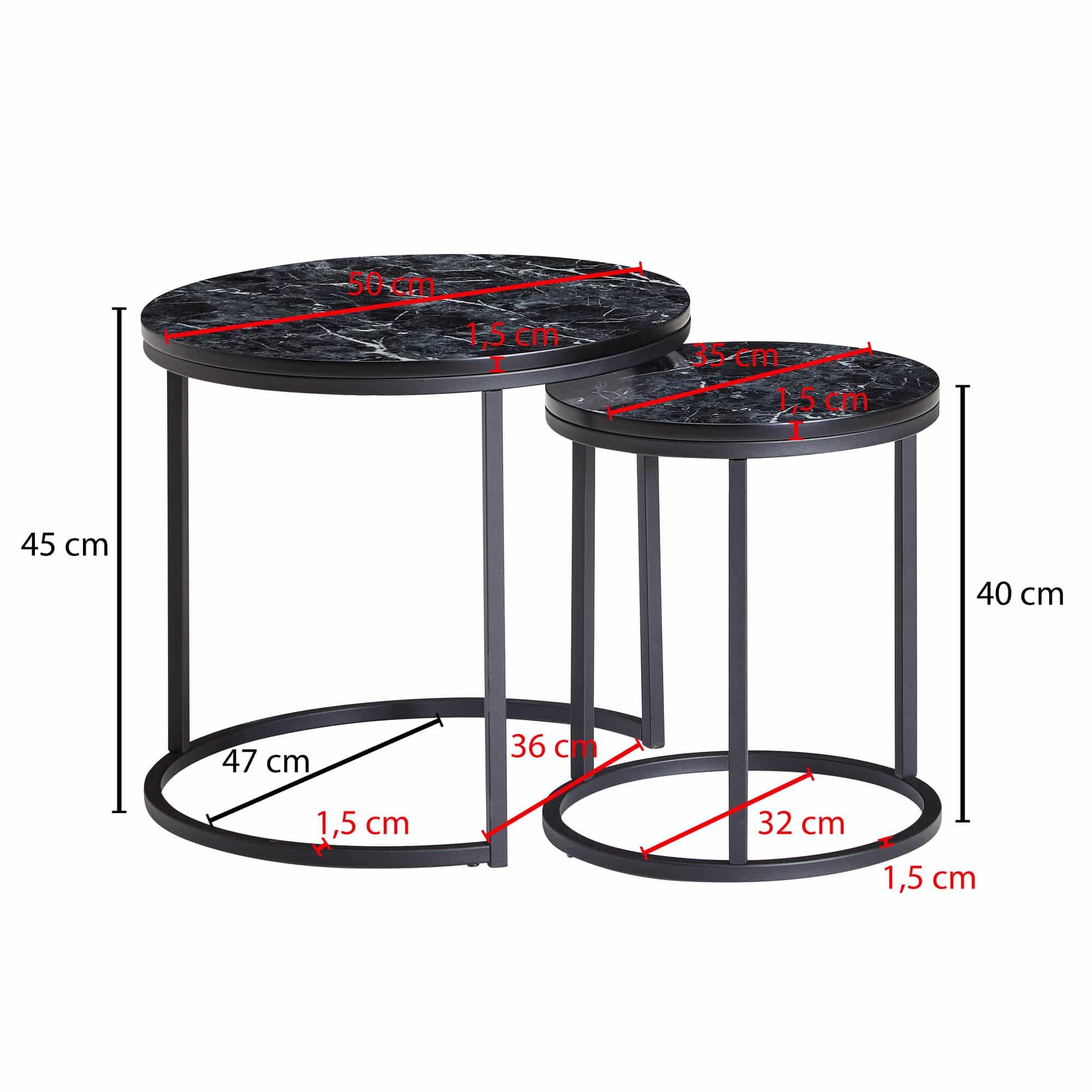 57304-Wohnling-Couchtisch-2er-Set-Marmoroptik-schwarz-WL6-251-WL6-251 Design Beistelltisch 2er Set Schwarz Marmor Optik Rund