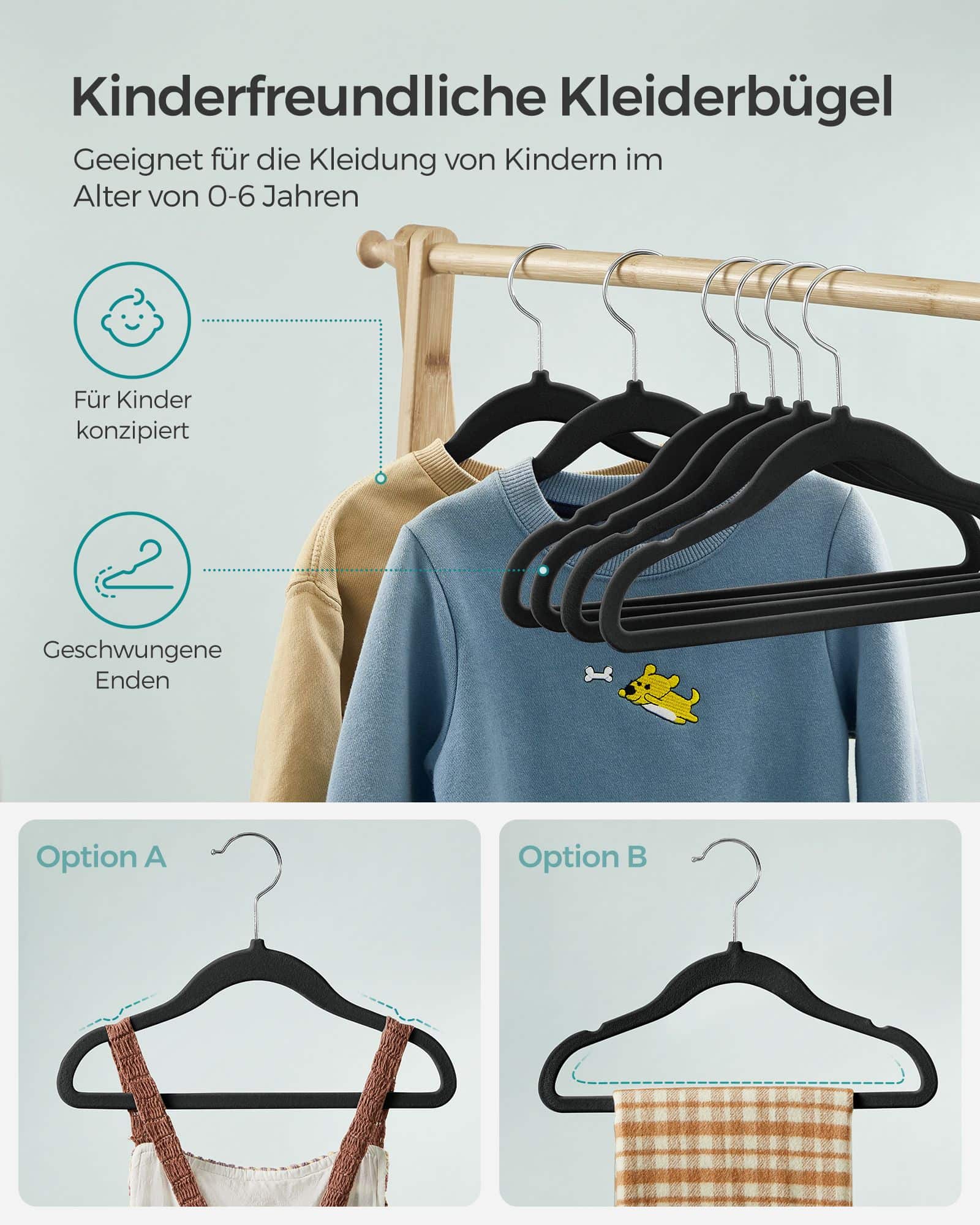 Kinderkleiderbügel 50er Set mit 360° drehbaren Haken tintenschwarz-CRF027B05