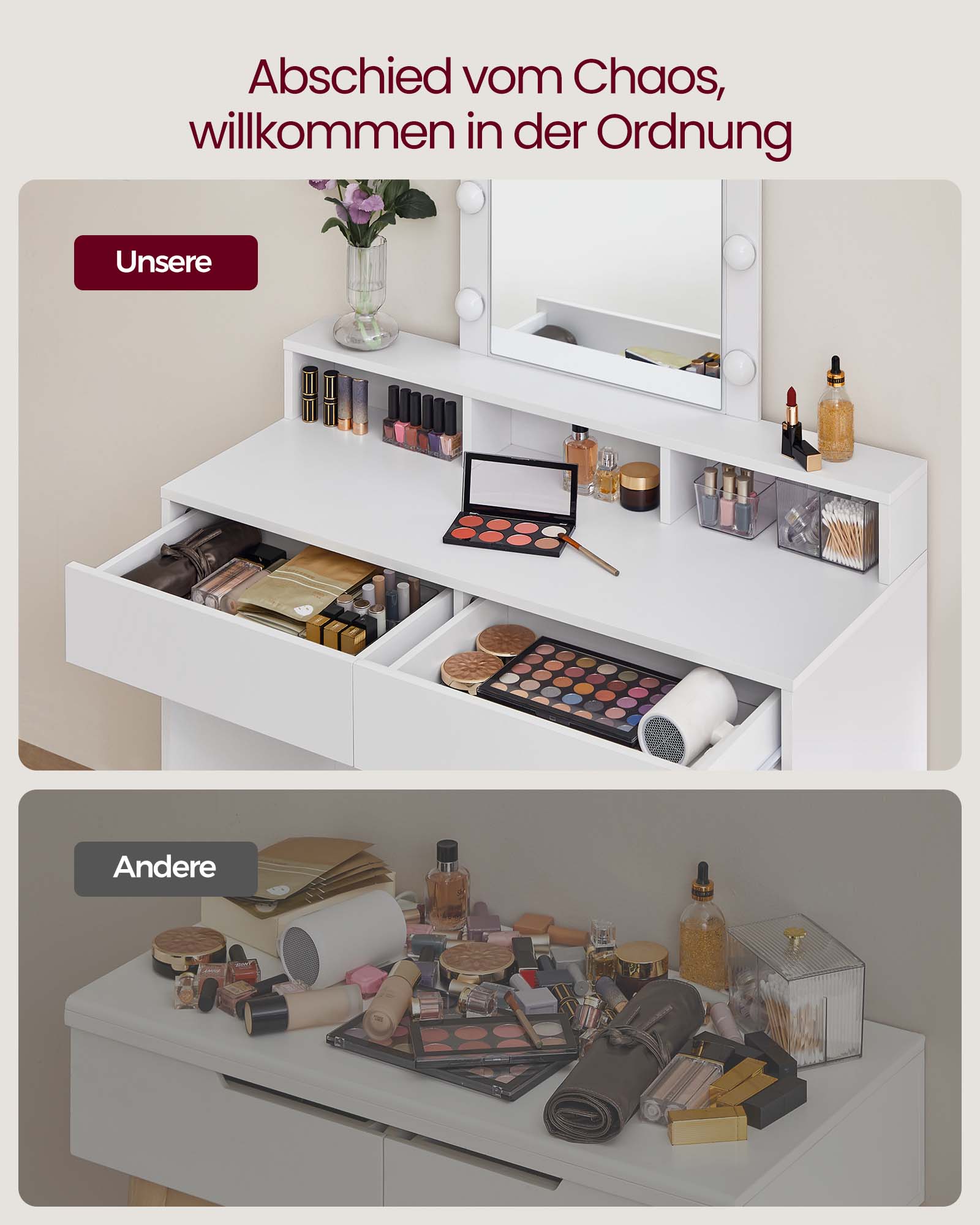 Schminktisch mit LED-Beleuchtung modern weiß Schminktisch mit LED-Beleuchtung modern weiß