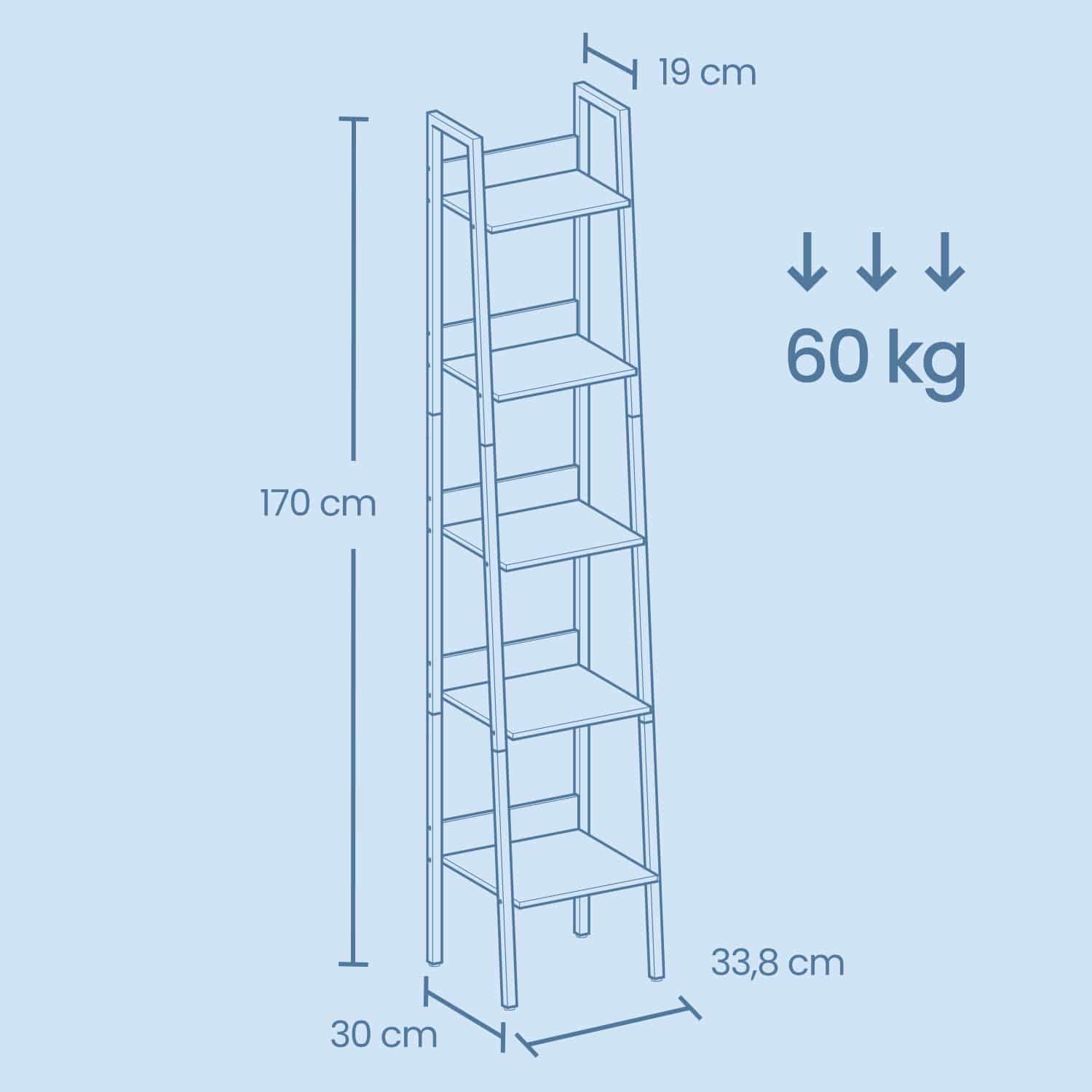 Bücherregal, Leiterregal 5 Ebenen, schmal Bücherregal, Leiterregal 5 Ebenen, schmal