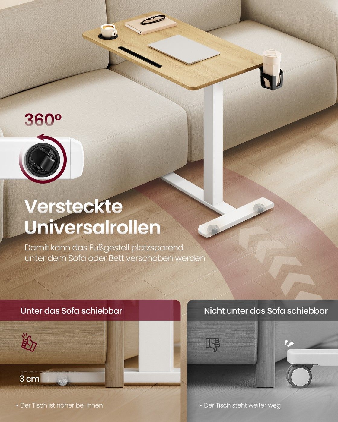 Mobiler Beistelltisch mit Rollen und Getränkehaltern Goldeichenfarben Mobiler Beistelltisch mit Rollen und Getränkehaltern Goldeichenfarben