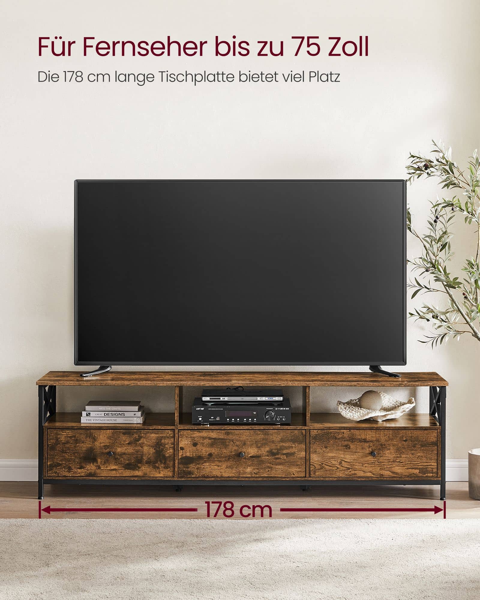 TV-Schrank mit 3 Schubladen vintagebraun-schwarz