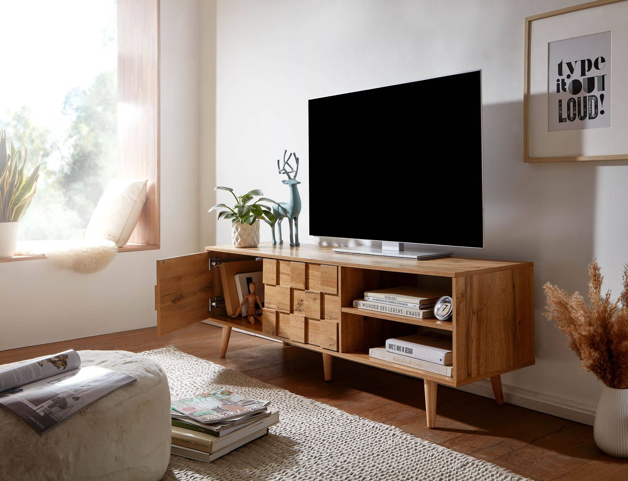 64670-Wohnling-Lowboard-TV-Board-160x40x51-cm-Eiche-WL6-578-WL6-578_7 Lowboard Holz Eiche-Dekor 160x51x40 cm TV-Kommode mit zwei Türen
