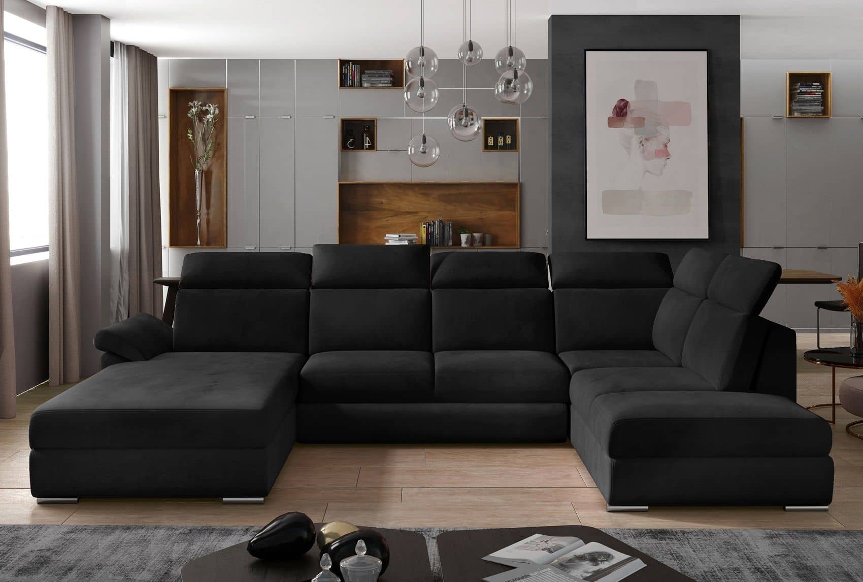 Wohnlandschaft Evanell Schwarz mit Schlaffunktion & Stauraum Wohnlandschaft Evanell Schwarz mit Schlaffunktion & Stauraum