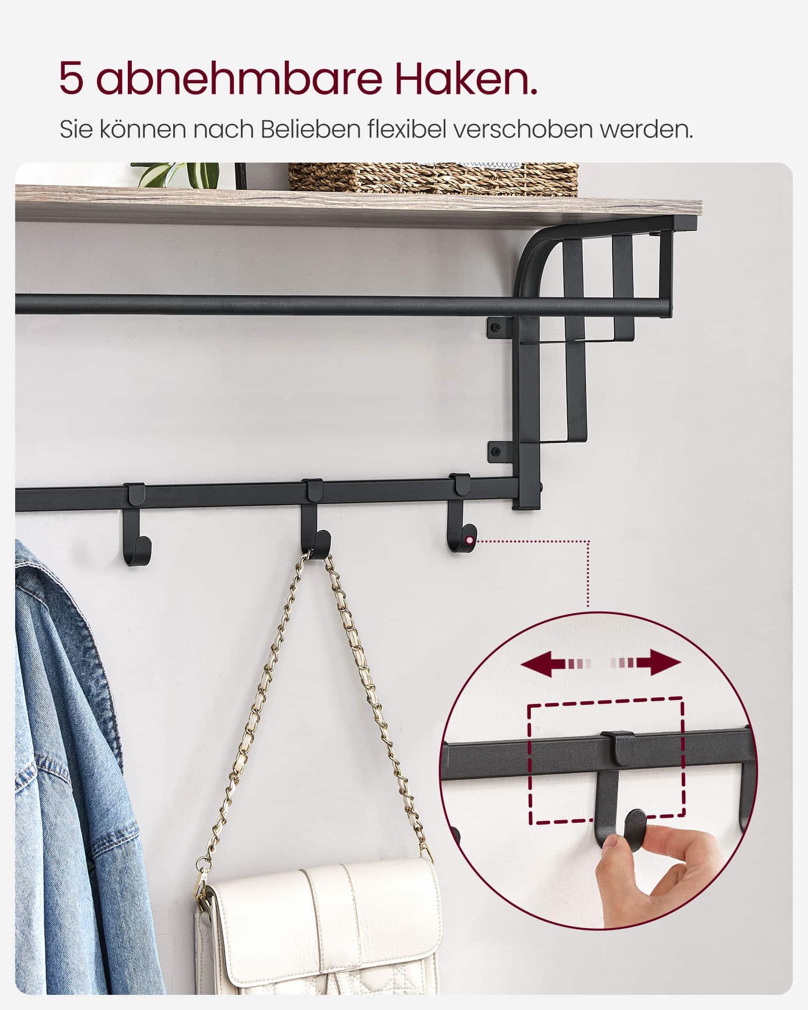 Wandgarderobe mit 5 Haken Wandgarderobe mit 5 Haken