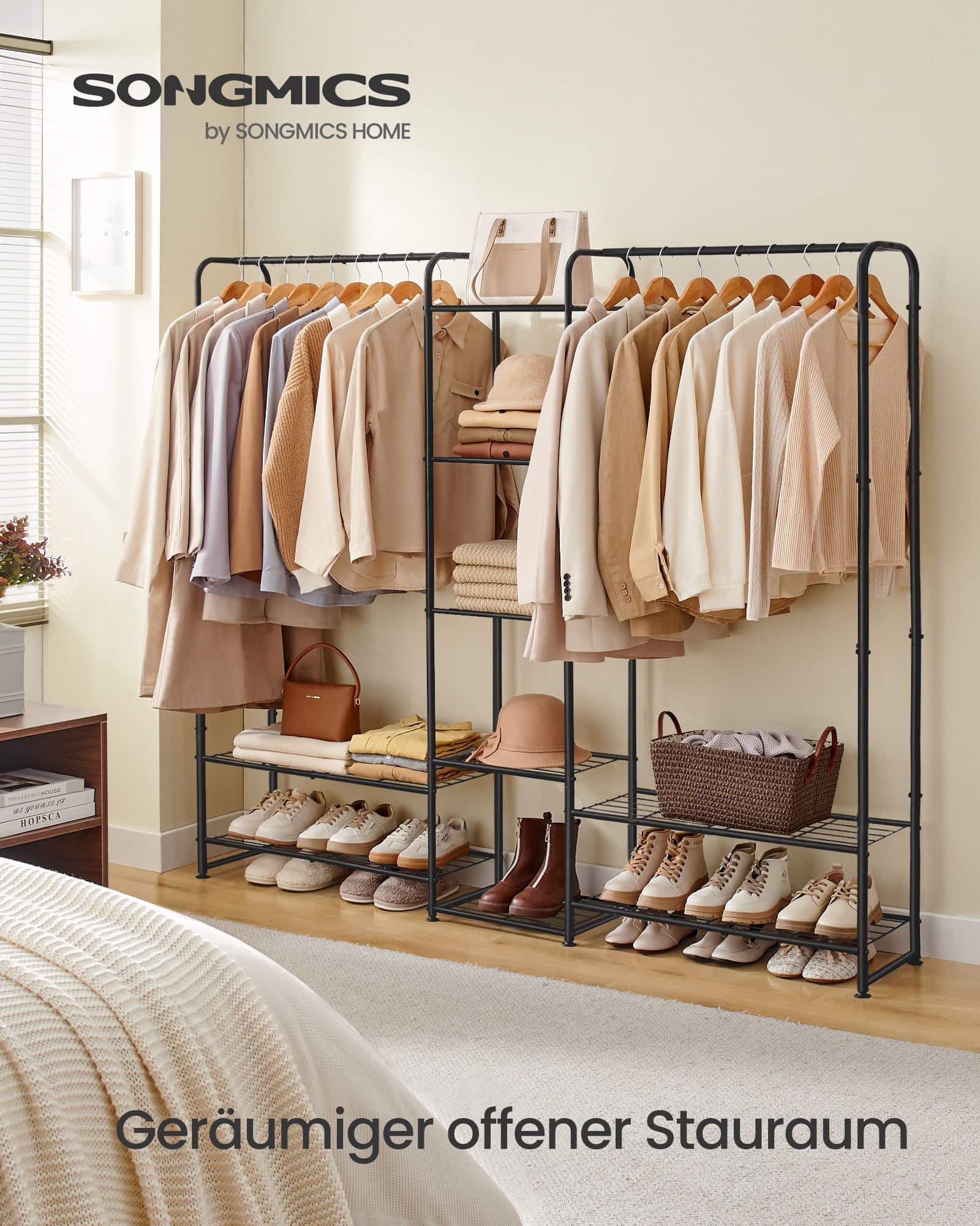 Kleiderständer mit Ablagen 29 x 183 x 158,4 cm mattschwarz