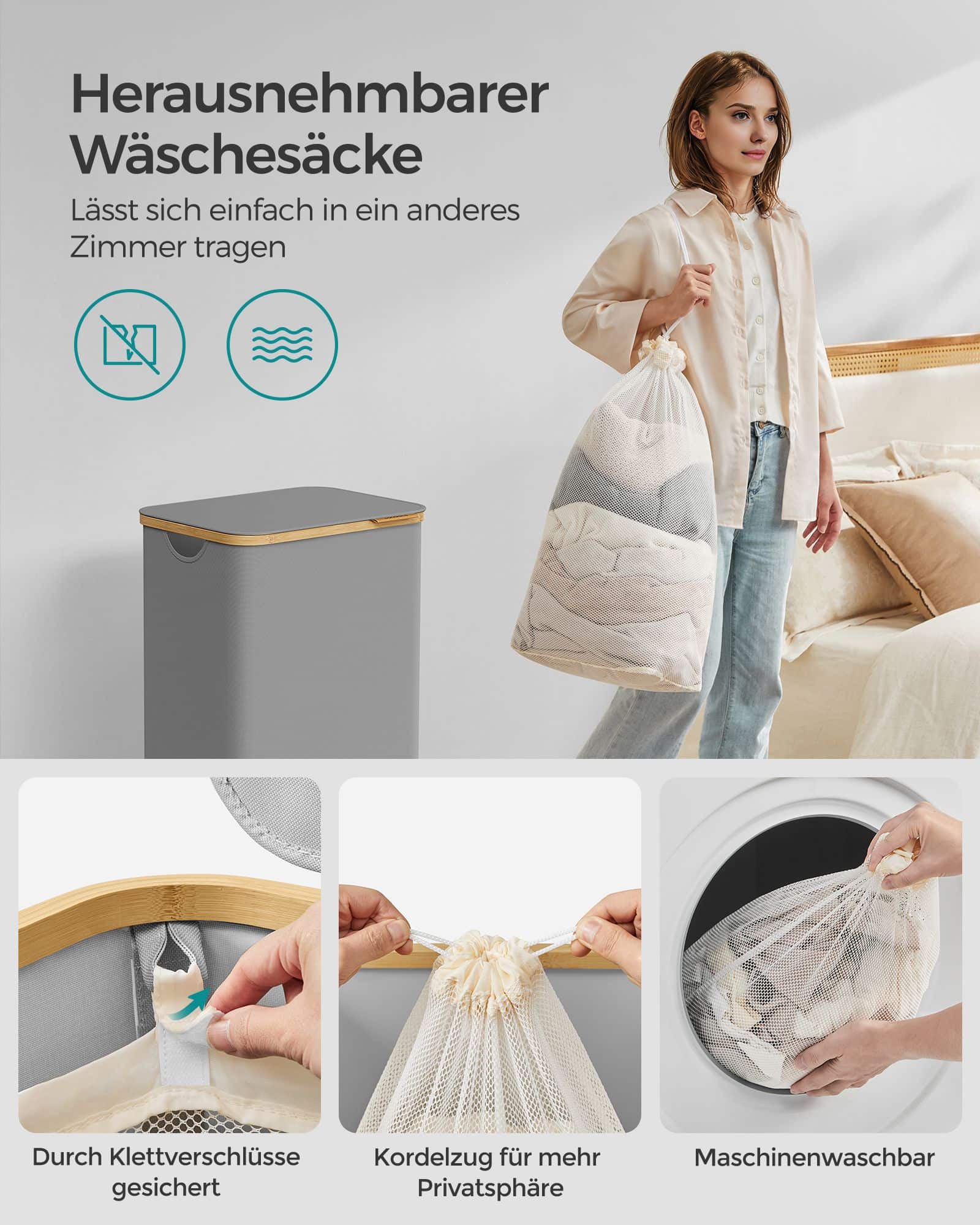Wäschekorb 90 Liter mit herausnehmbarem Wäschesack taubengrau Wäschekorb 90 Liter mit herausnehmbarem Wäschesack taubengrau