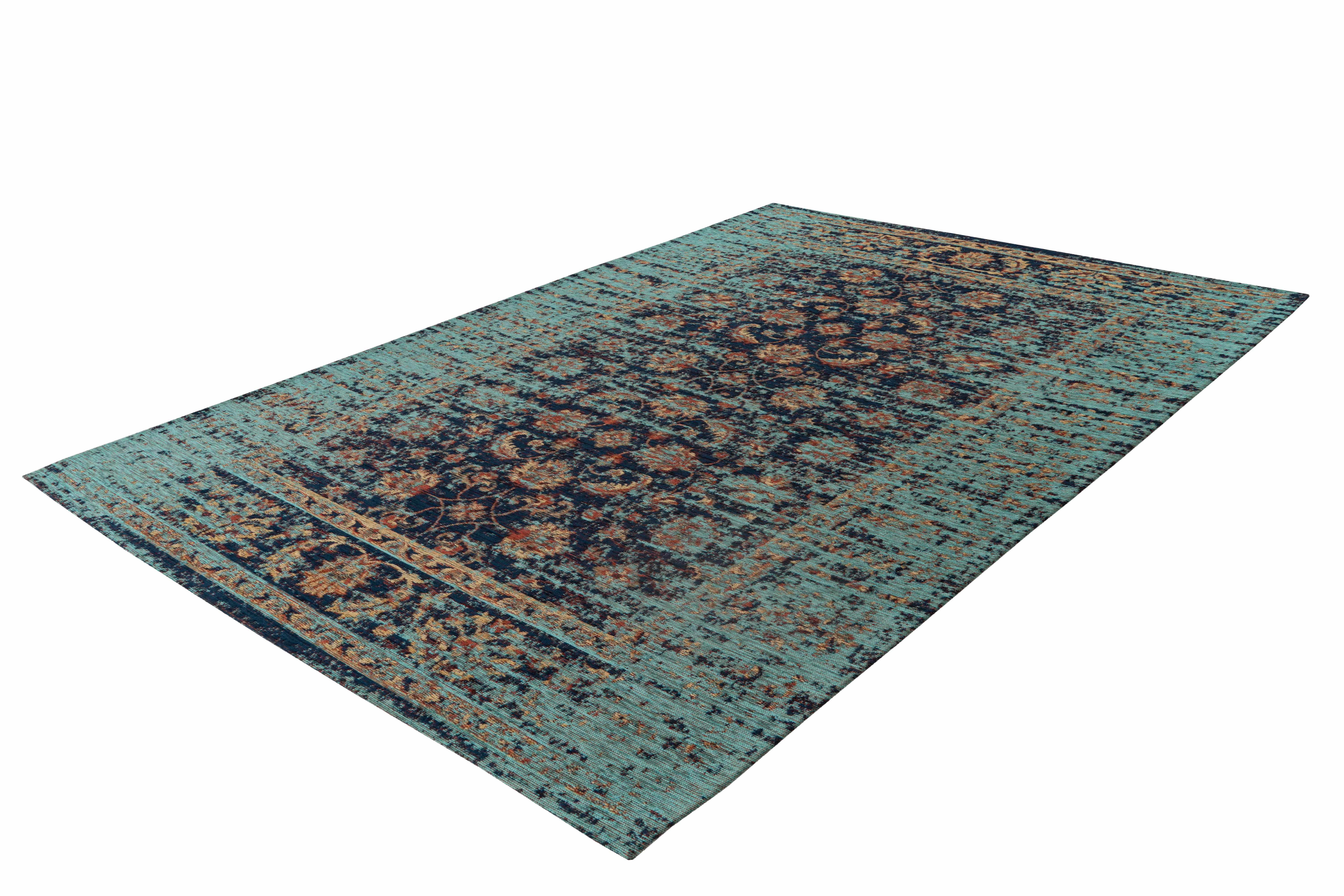 Teppich Charme 225 Multi / Blau 80cm x 150cm | Vintage-Stil | Flachflor  Teppich Charme 225 Multi / Blau 80cm x 150cm | Vintage-Stil | Flachflor