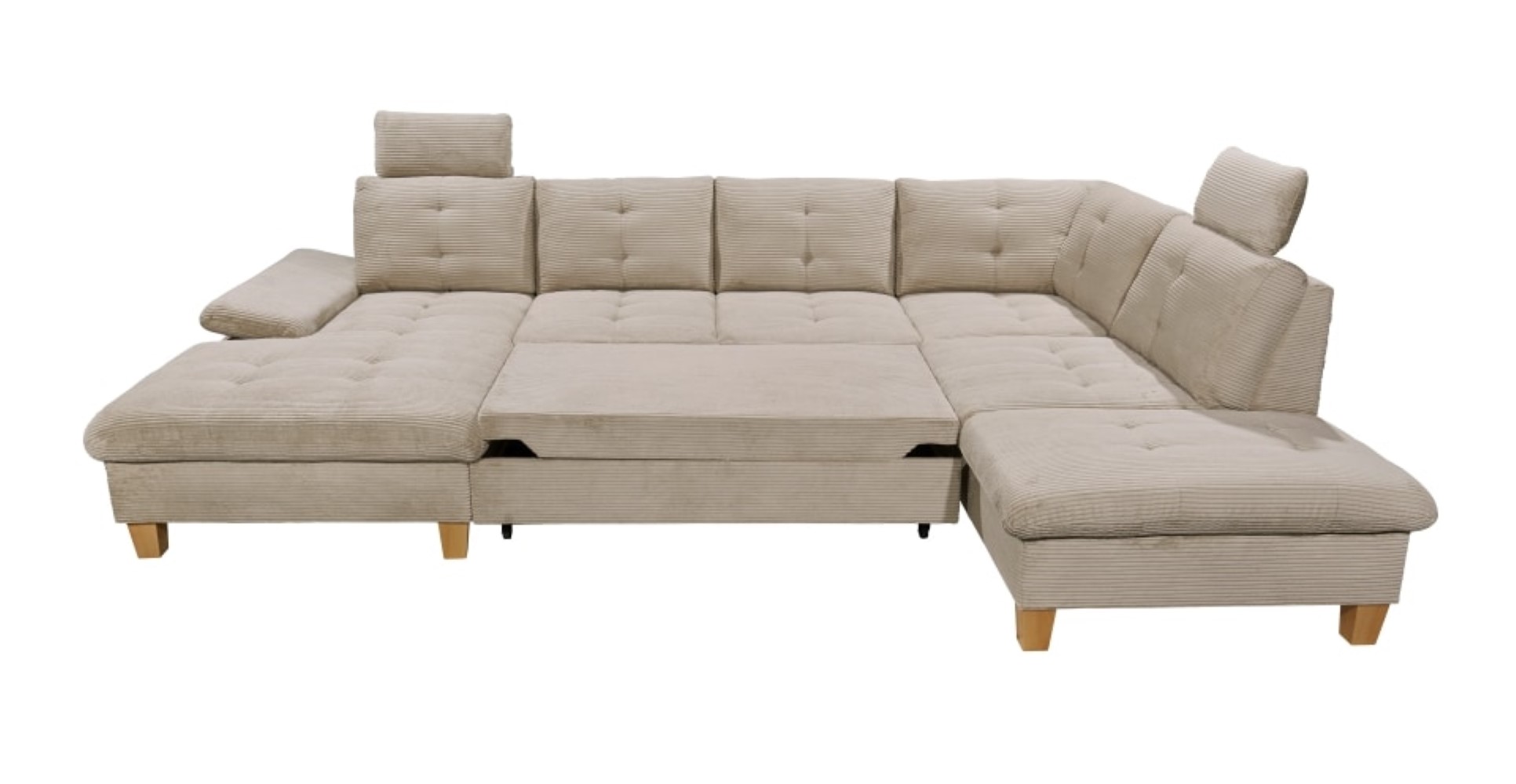 Wohnlandschaft "Ascot" von Ed Exciting Design in Breitcord mit Schlaffunktion, Bettkasten und variabler Kopfstütze