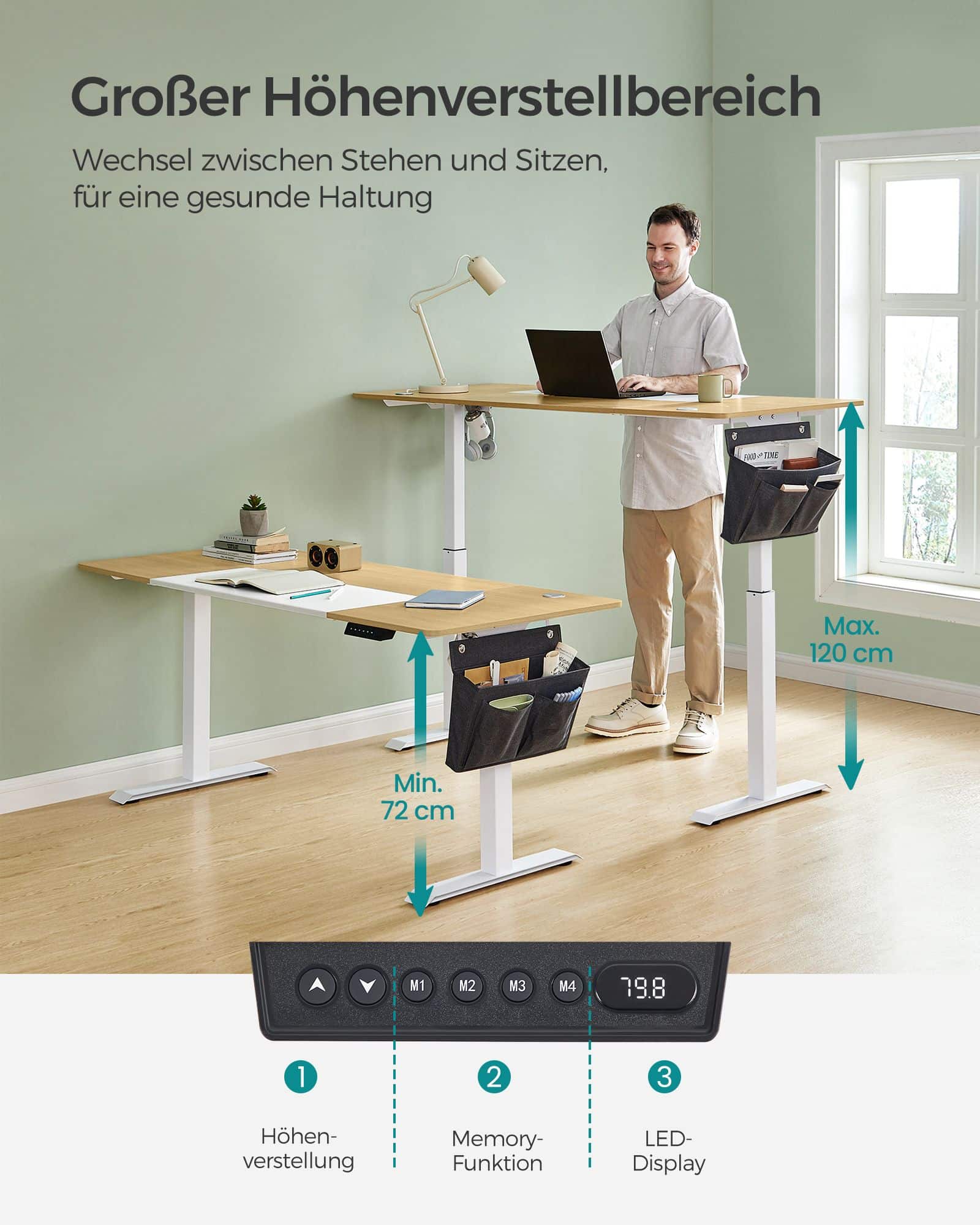 Höhenverstellbarer Schreibtisch elektrisch pastellgelb-basisweiß