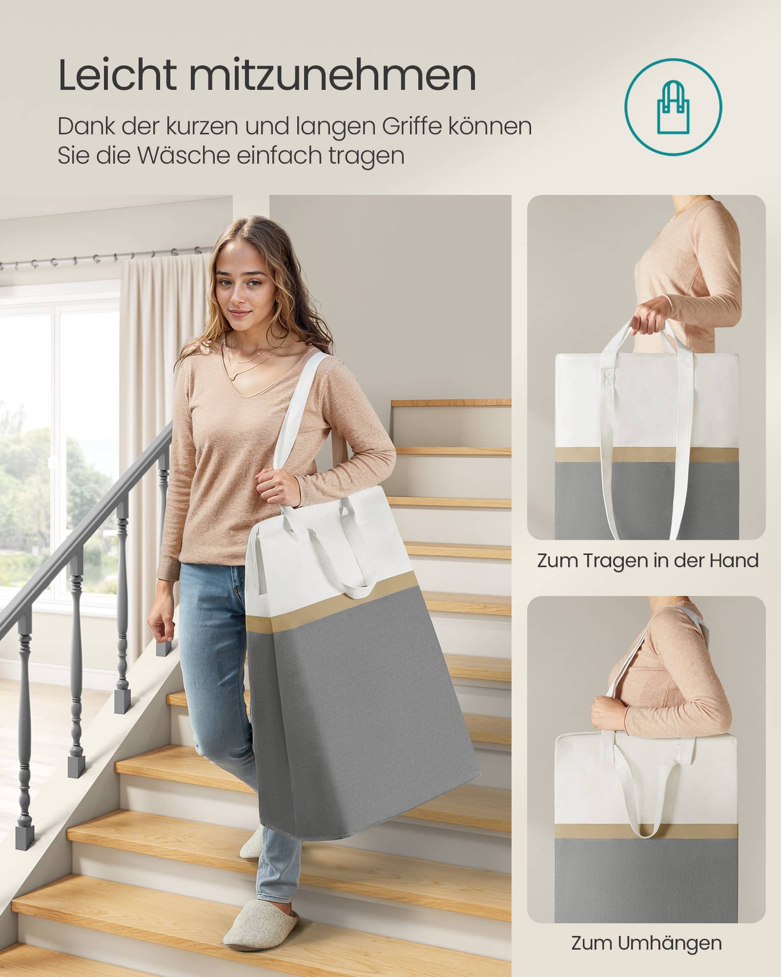 Wäschekorb 2er Set 75 L mit Griffen schiefergrau Wäschekorb 2er Set 75 L mit Griffen schiefergrau