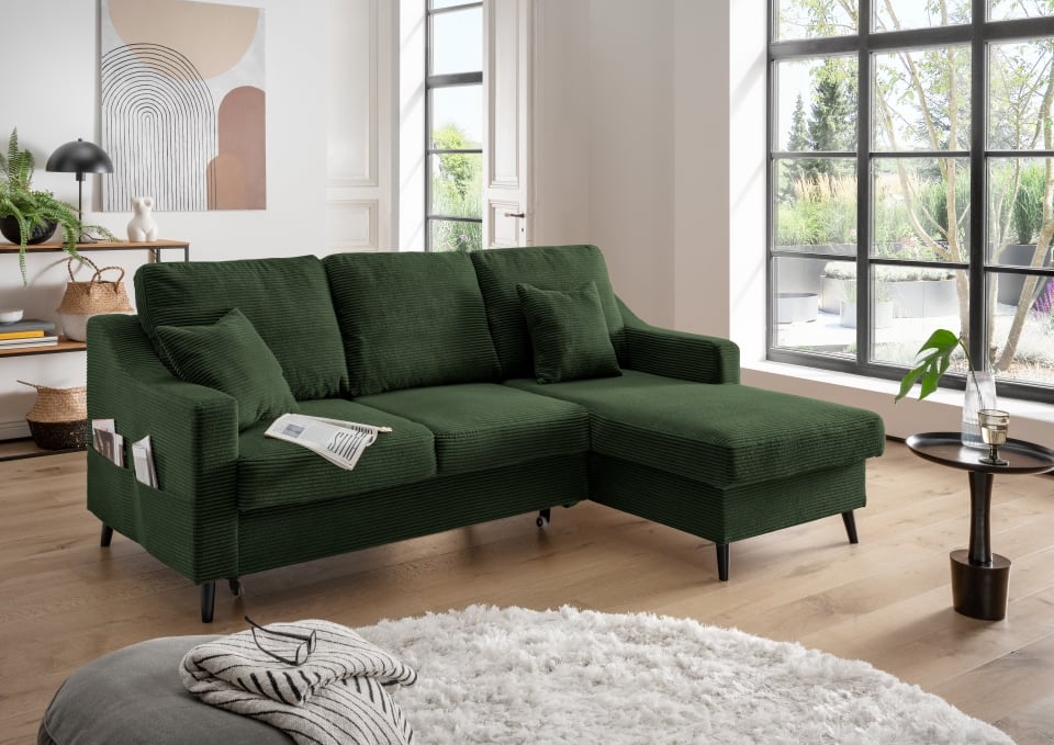 Benformato_Valentina_2F-RECBK_4822_F08-1 Natürliches Flair: Sofa Valentina in elegantem Moosgrün mit Schlaffunktion