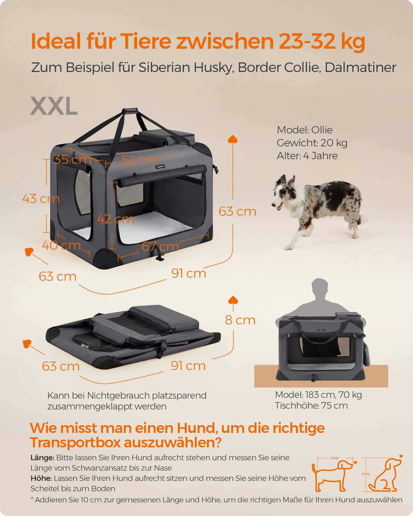 Hundebox faltbar Metallrahmen mit Griffen grau-PDC90G01 Hundebox faltbar Metallrahmen mit Griffen grau-PDC90G01