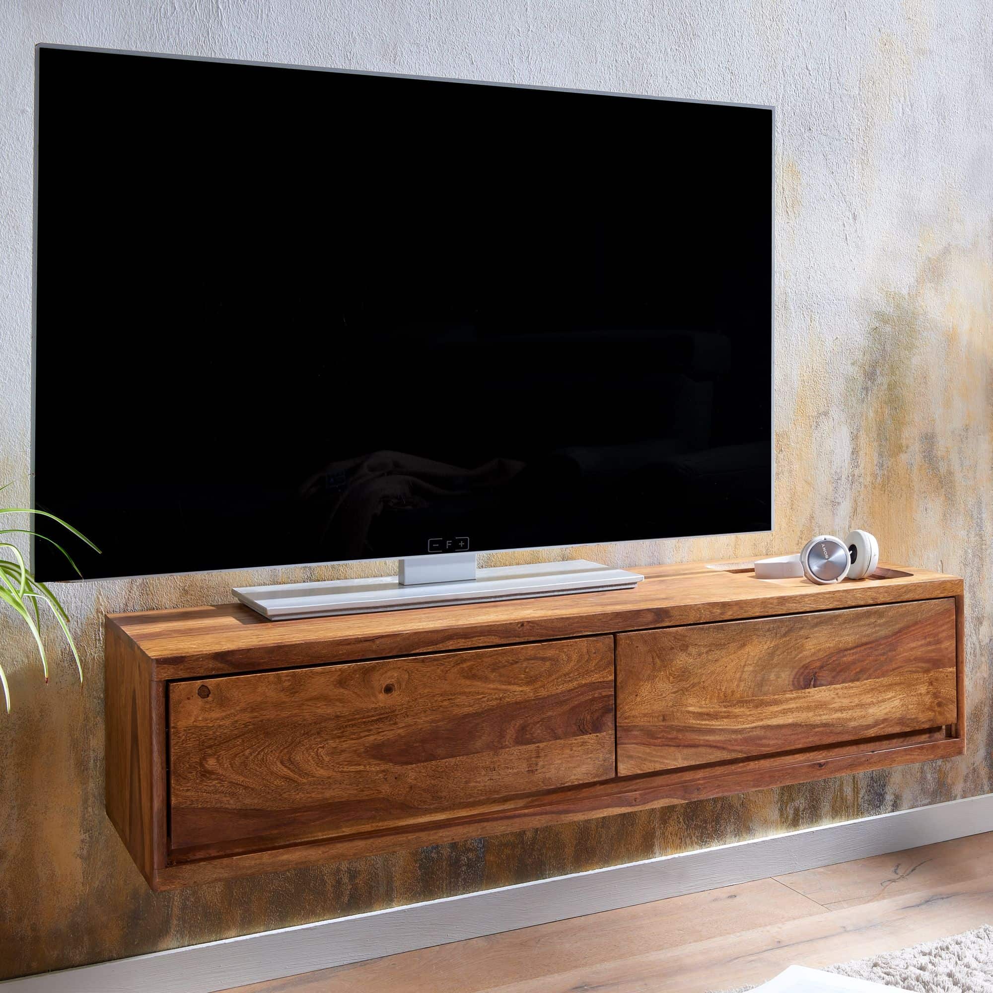 64633-Wohnling-TV-Wandboard-108x35x25-cm-Sheesham-WL6-568-WL6-568_3 Lowboard Hängend Sheesham Massivholz 108x25x34 cm TV-Schrank Braun