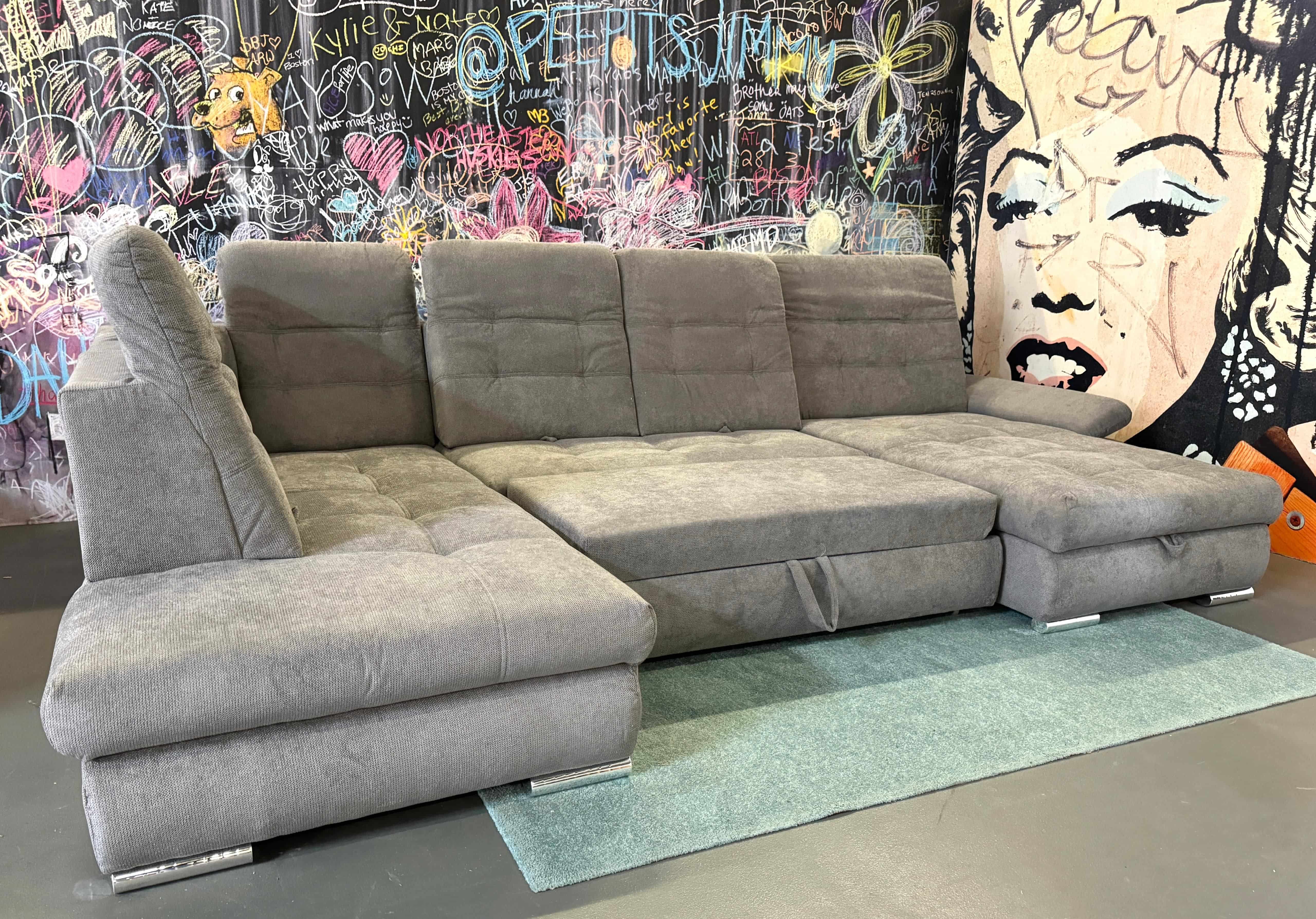 Wohnlandschaft Razor – XXL Sofa mit Schlaffunktion, Bettkasten & verstellbaren Kopflehnen, Grau Wohnlandschaft Razor – XXL Sofa mit Schlaffunktion, Bettkasten & verstellbaren Kopflehnen, Grau