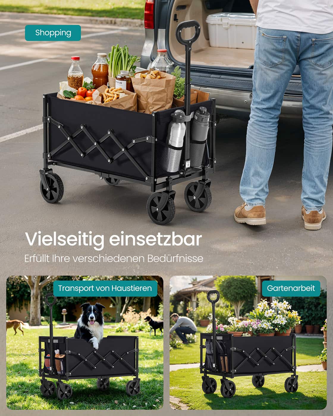 Handwagen faltbar bis 150 kg tintenschwarz