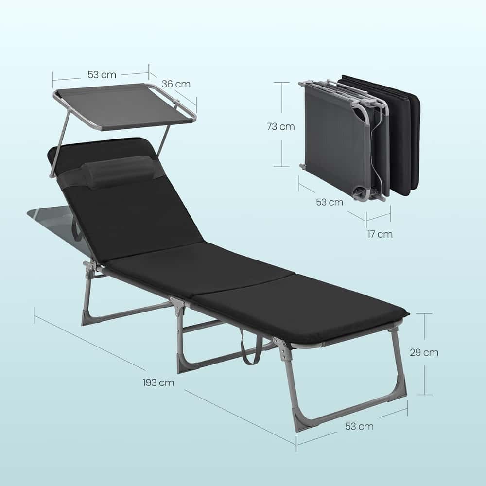 Liegestuhl klappbar, Sonnenliege mit verstellbarer Rückenlehne, Kissen Liegestuhl klappbar, Sonnenliege mit verstellbarer Rückenlehne, Kissen