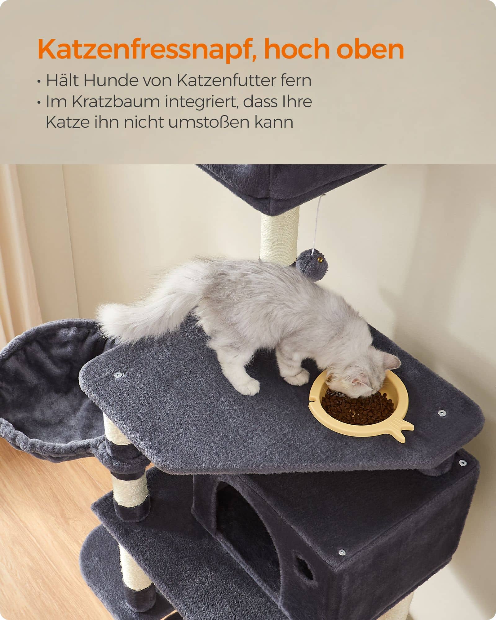 Kratzbaum mit Fressnapf 174 cm Grau-PCT99G Kratzbaum mit Fressnapf 174 cm Grau-PCT99G