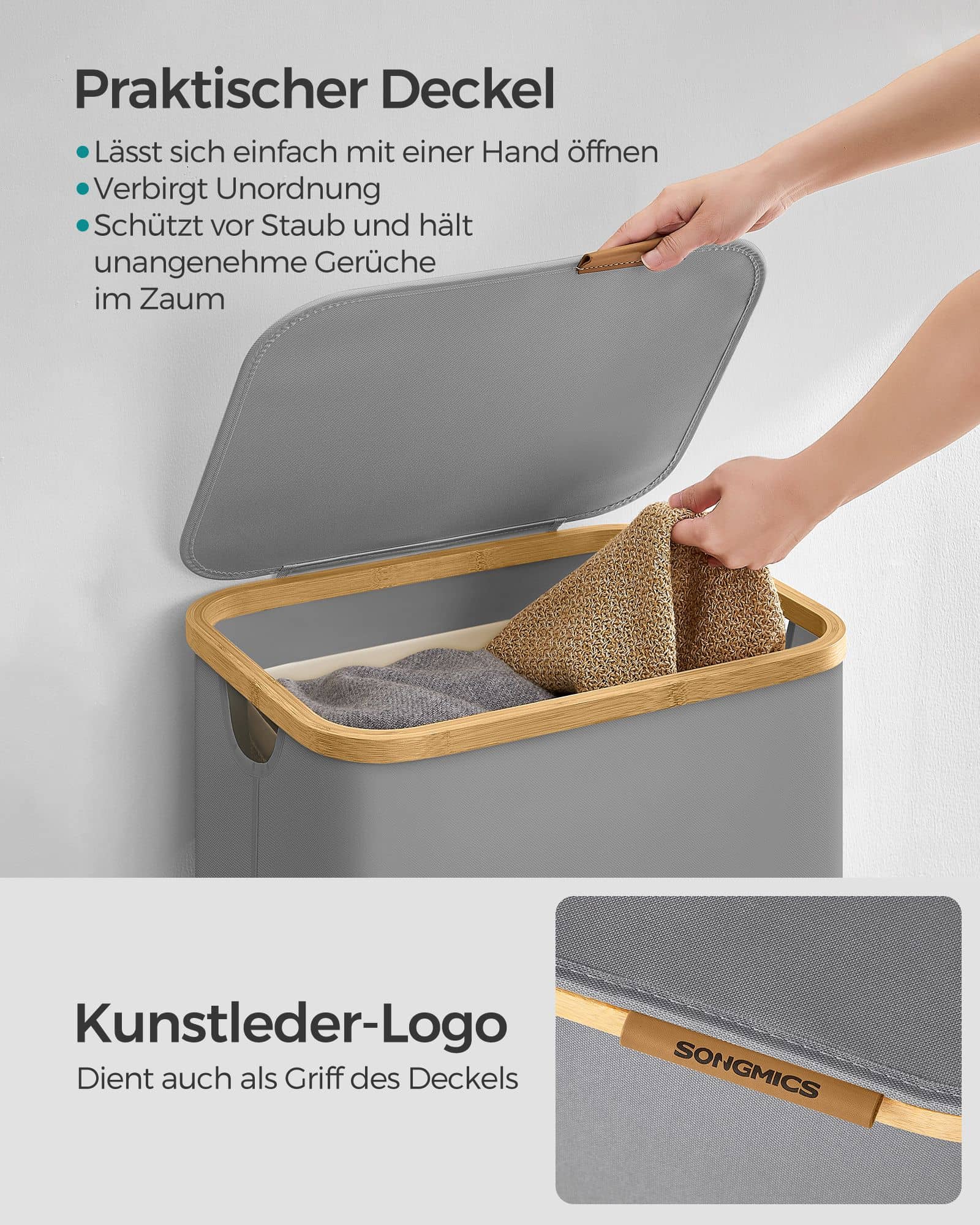 Wäschekorb 90 Liter mit herausnehmbarem Wäschesack taubengrau Wäschekorb 90 Liter mit herausnehmbarem Wäschesack taubengrau
