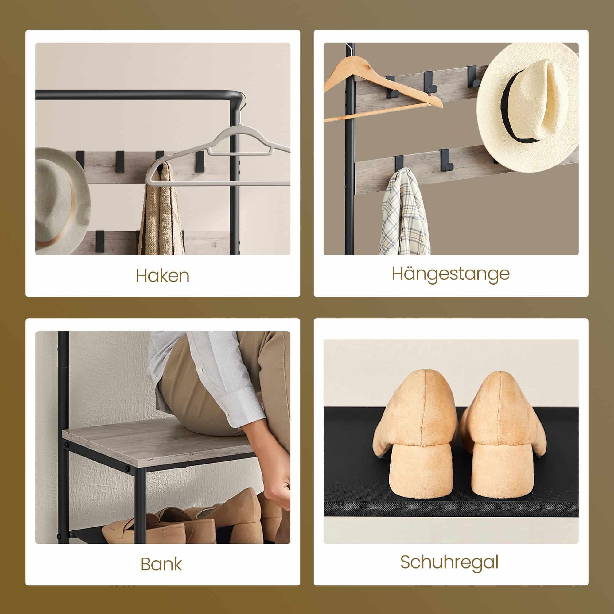 Garderobenständer, Garderobe mit Schuhbank, Kleiderständer Garderobenständer, Garderobe mit Schuhbank, Kleiderständer