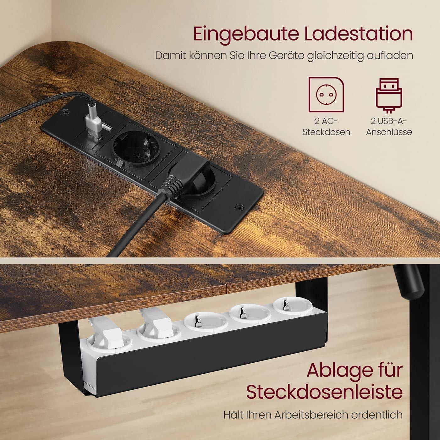 Elektrisch höhenverstellbarer Eckschreibtisch mit Ladestation