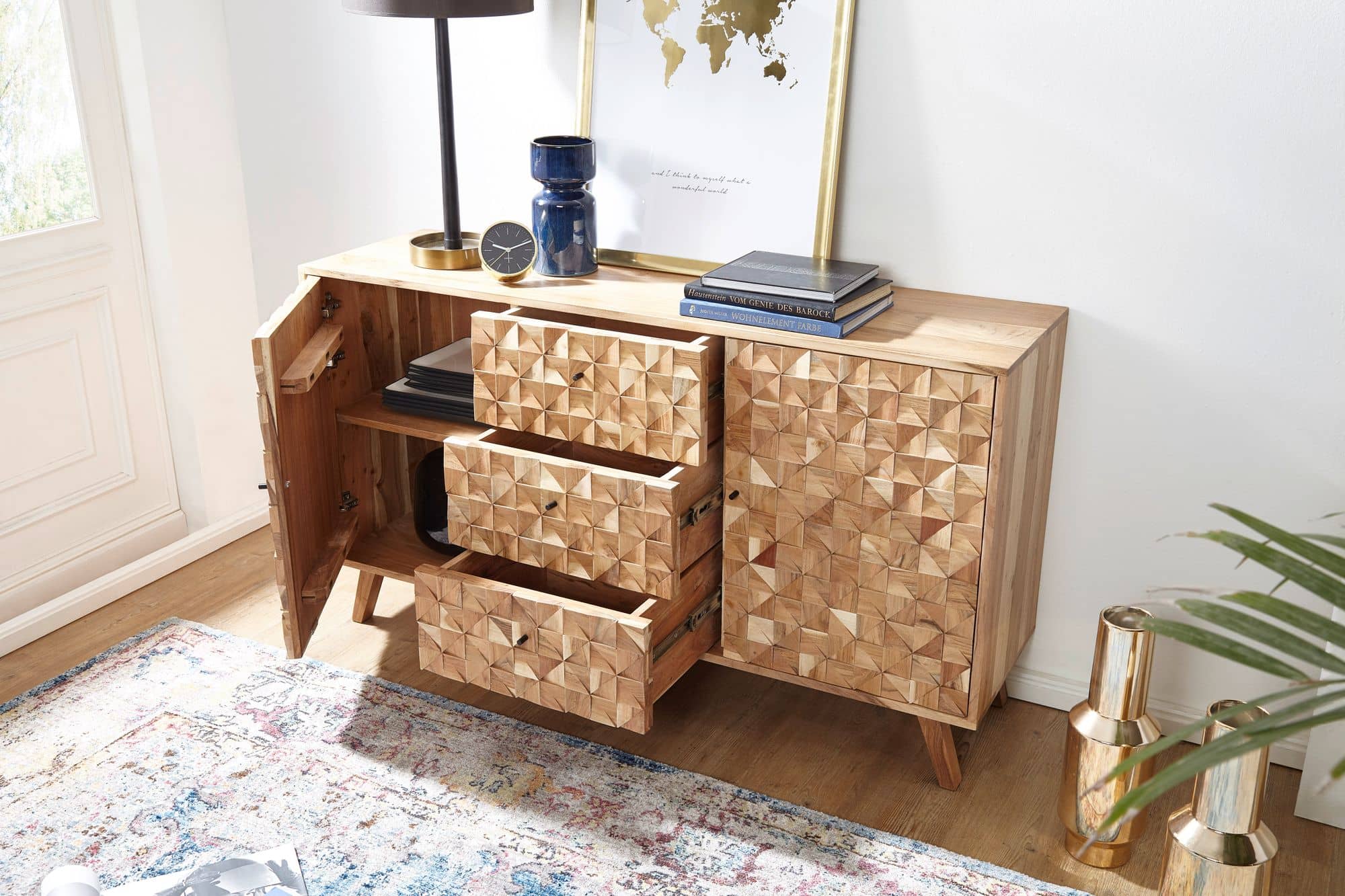 47283-WOHNLING-Sideboard-REWA-140x40x78-cm-Akazie_5 Sideboard REWA 140x78,5x40 cm Anrichte Massivholz Akazie Schrank Braun