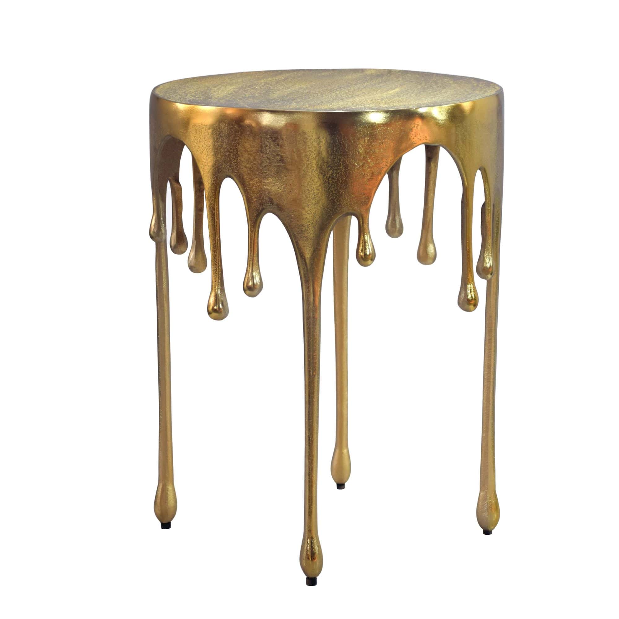 Beistelltisch Gold 43cm Aluminium Tisch Rund - Design Anstelltisch Alu Modern - Wohnzimmertisch Metall Tropfen - Metalltisch Dekotisch Couchtisch Handmade
