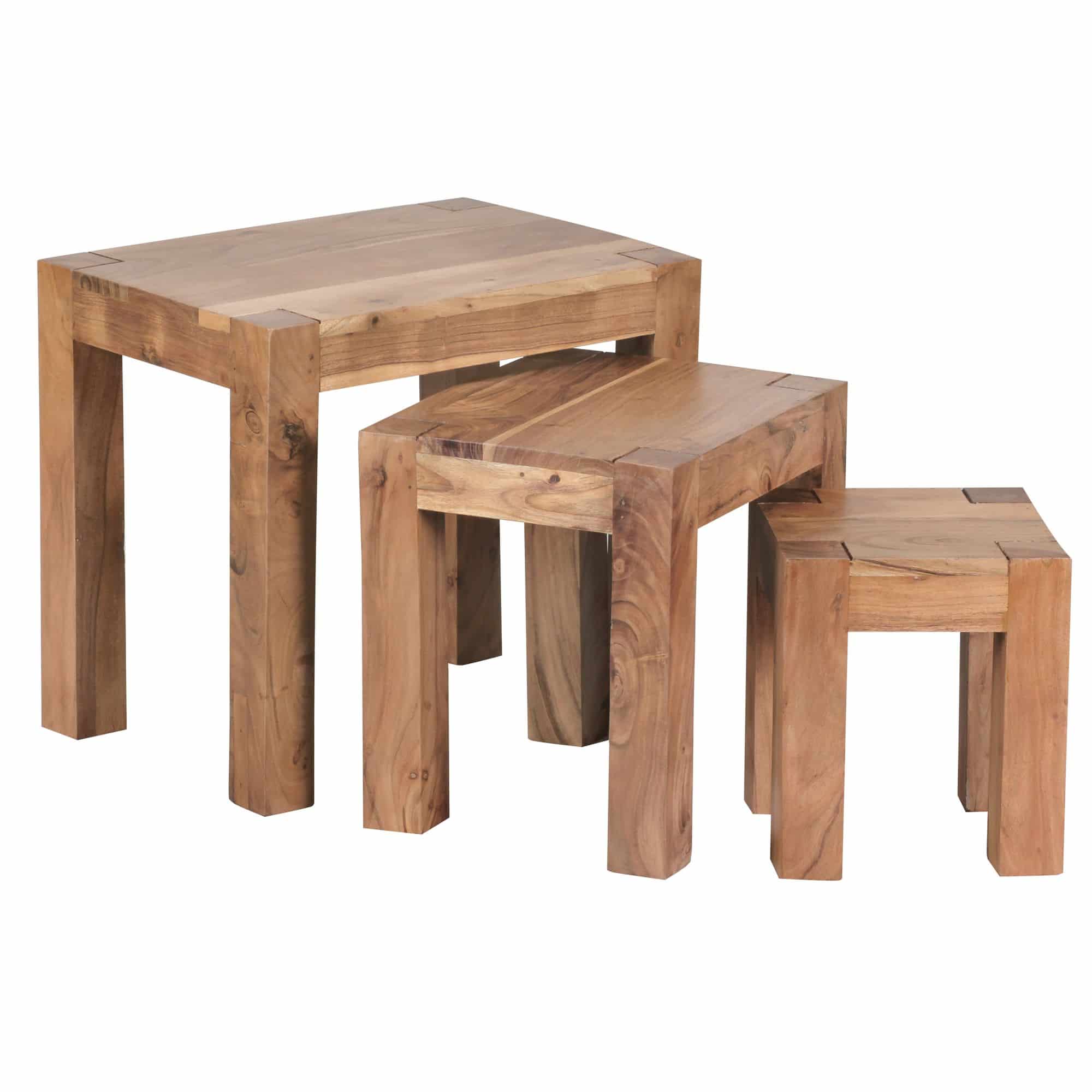 3er Set MUMBAI Satztisch Massiv-Holz Akazie Wohnzimmer-Tisch Landhaus-Stil Beistelltisch dunkel-braun Naturholz 3er Set MUMBAI Satztisch Massiv-Holz Akazie Wohnzimmer-Tisch Landhaus-Stil Beistelltisch dunkel-braun Naturholz