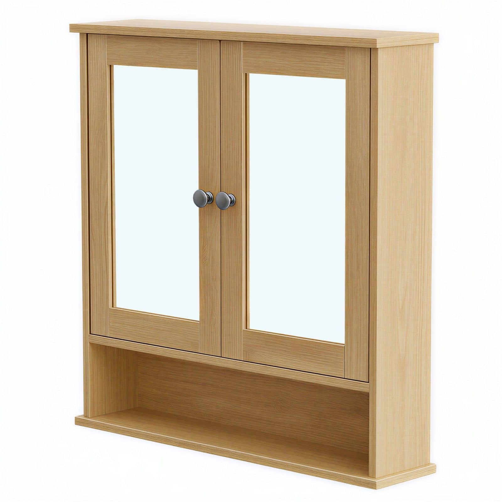 Wandschrank mit Spiegel, Badschrank mit 2 Spiegeltüren und offenem Fach, verstellbare Ablage Wandschrank mit Spiegel, Badschrank mit 2 Spiegeltüren und offenem Fach, verstellbare Ablage