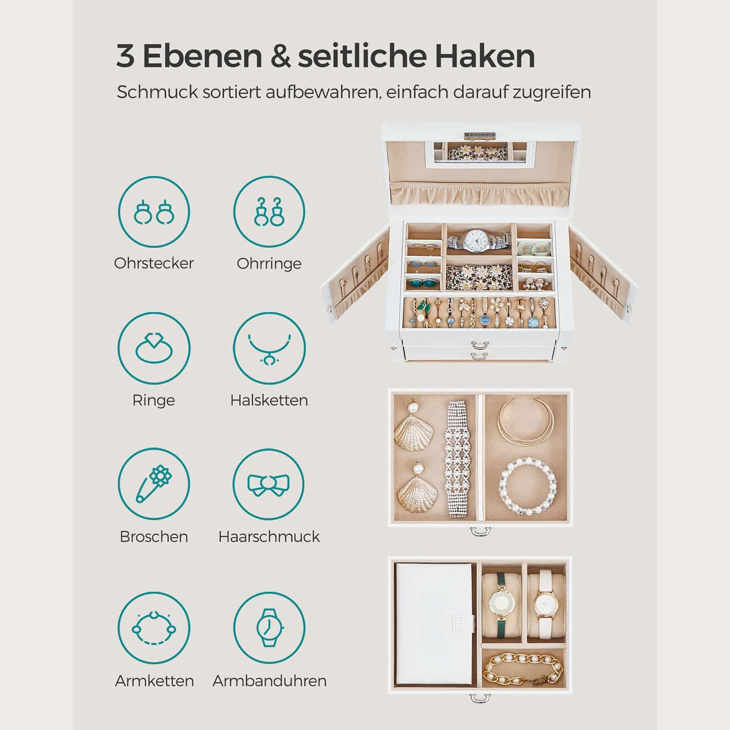 Schmuckkasten Kunstleder Weiß-B34JBC121W Schmuckkasten Kunstleder Weiß-B34JBC121W