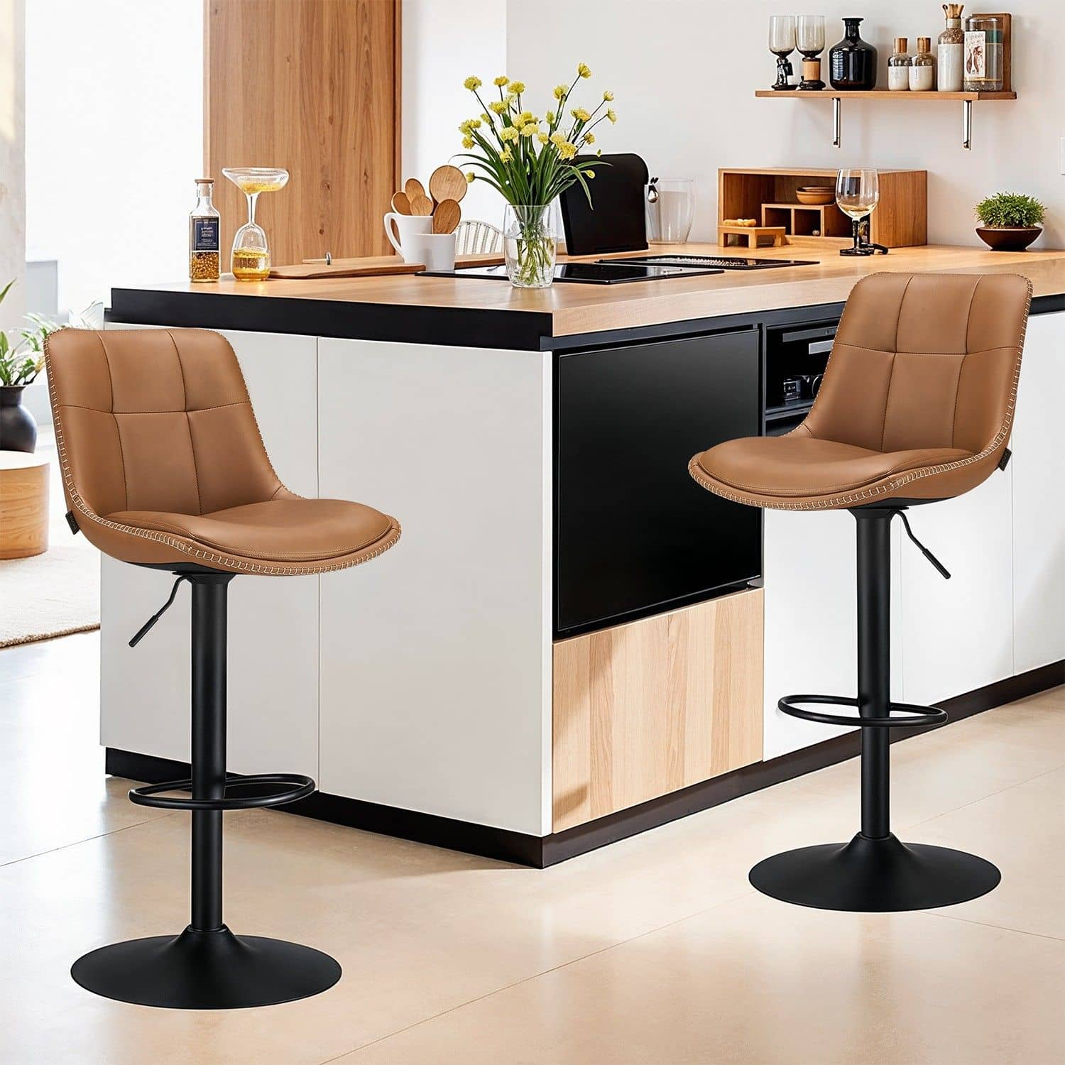 Barhocker 2er Set mit Rückenlehne karamellbraun Barhocker 2er Set mit Rückenlehne karamellbraun