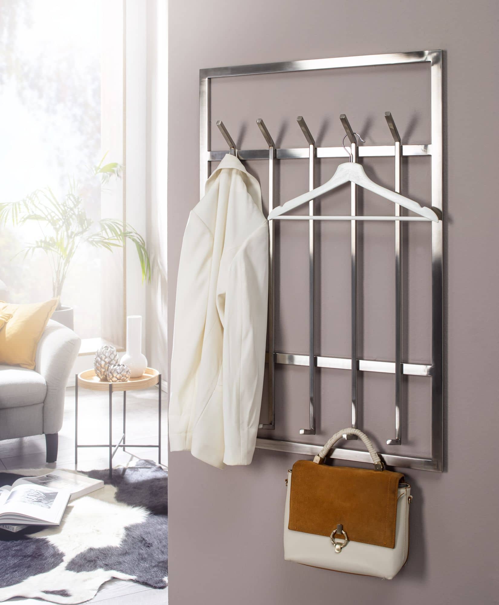 63394-WOHNLING-Garderobe-Stahl-Matt-65x10x100-cm-WL6-442-WL6-442_3 Wandgarderobe Metall Silber 60x100x7,5 cm Design Flurgarderobe Stahl