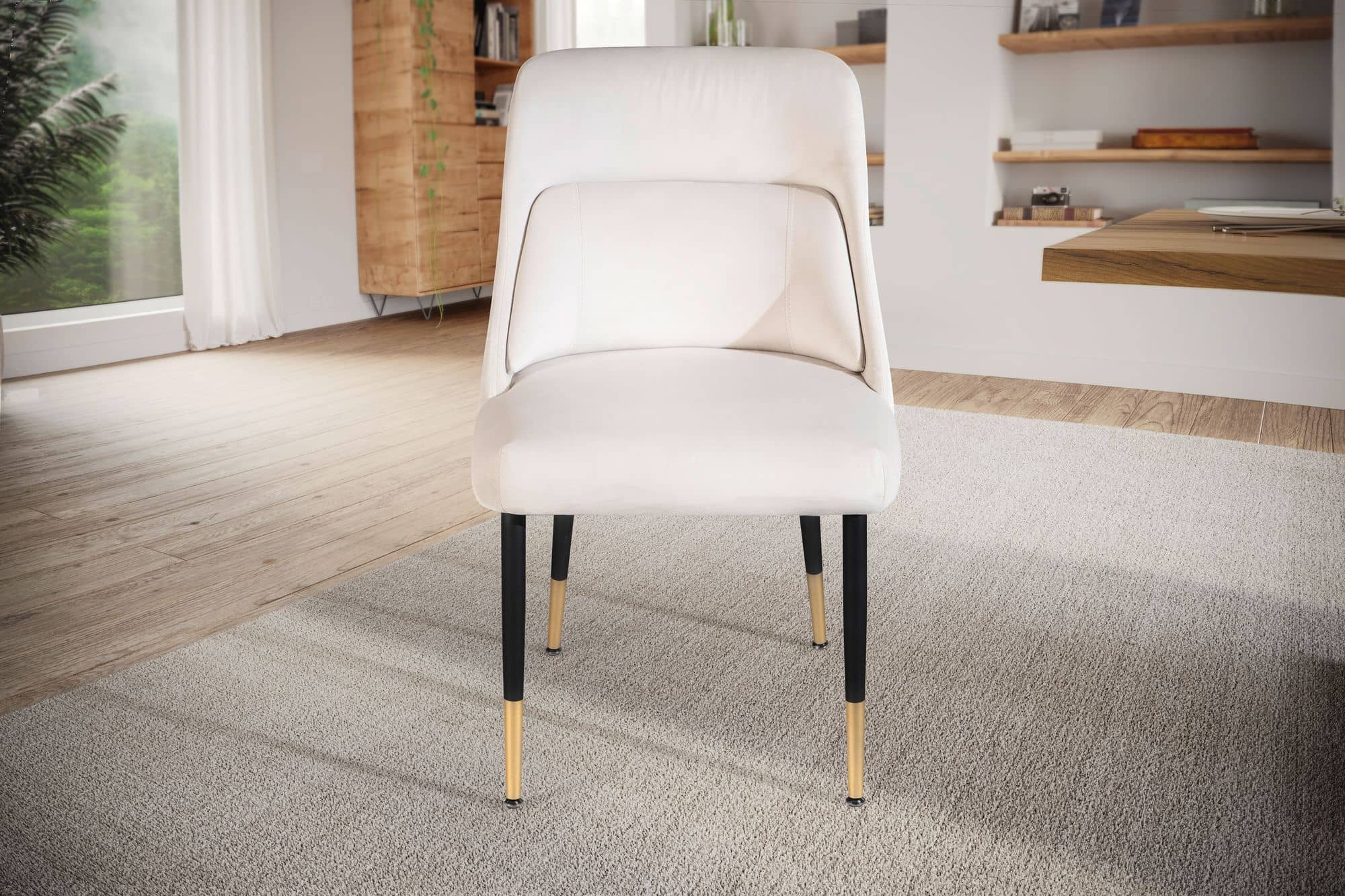 Esszimmerstuhl Samt Beige Küchenstuhl mit schwarzen Beinen Esszimmerstuhl Samt Beige Küchenstuhl mit schwarzen Beinen