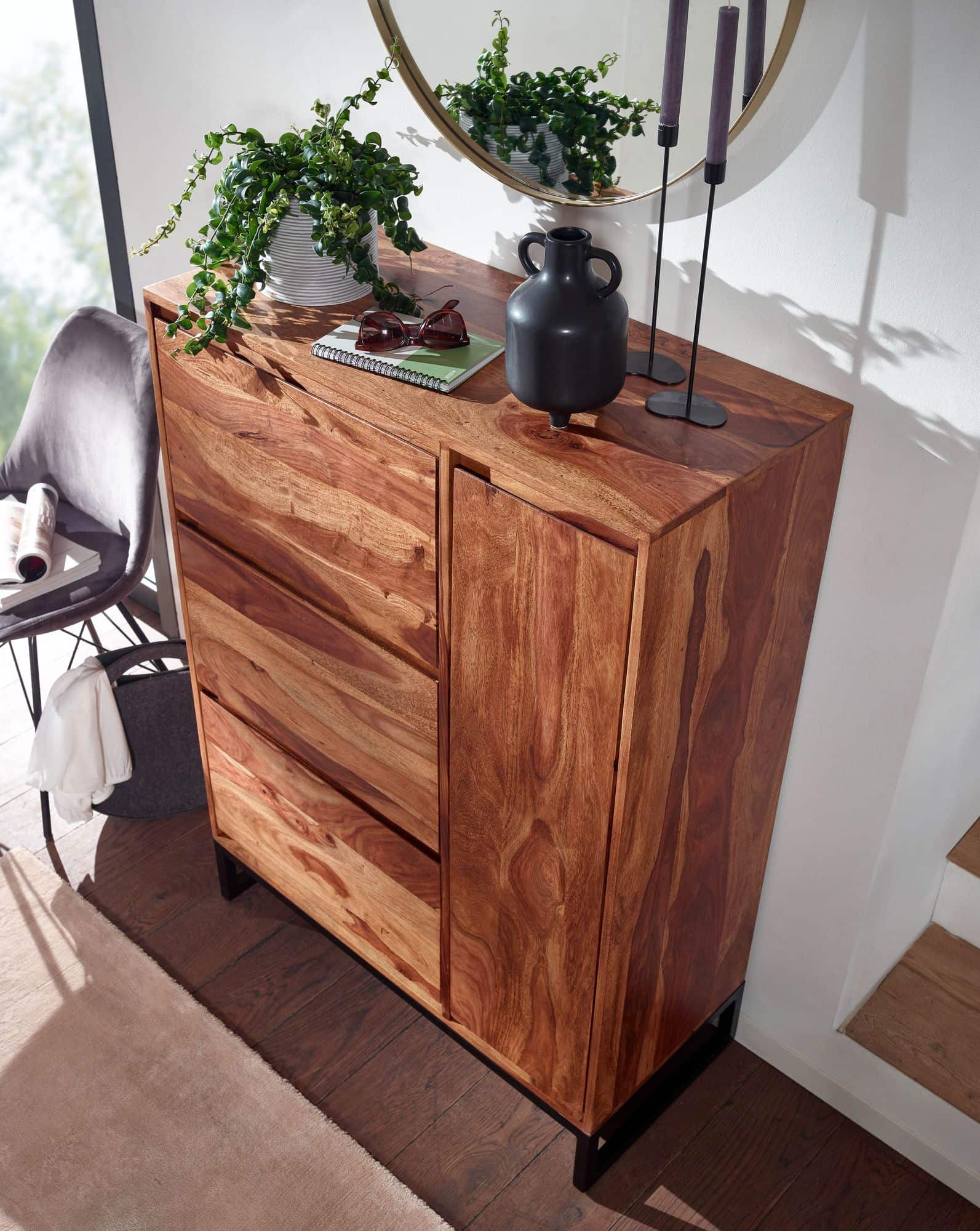 Schuhschrank Sheesham Massivholz 88x120x40 cm Schuhregal Geschlossen Schuhschrank Sheesham Massivholz 88x120x40 cm Schuhregal Geschlossen