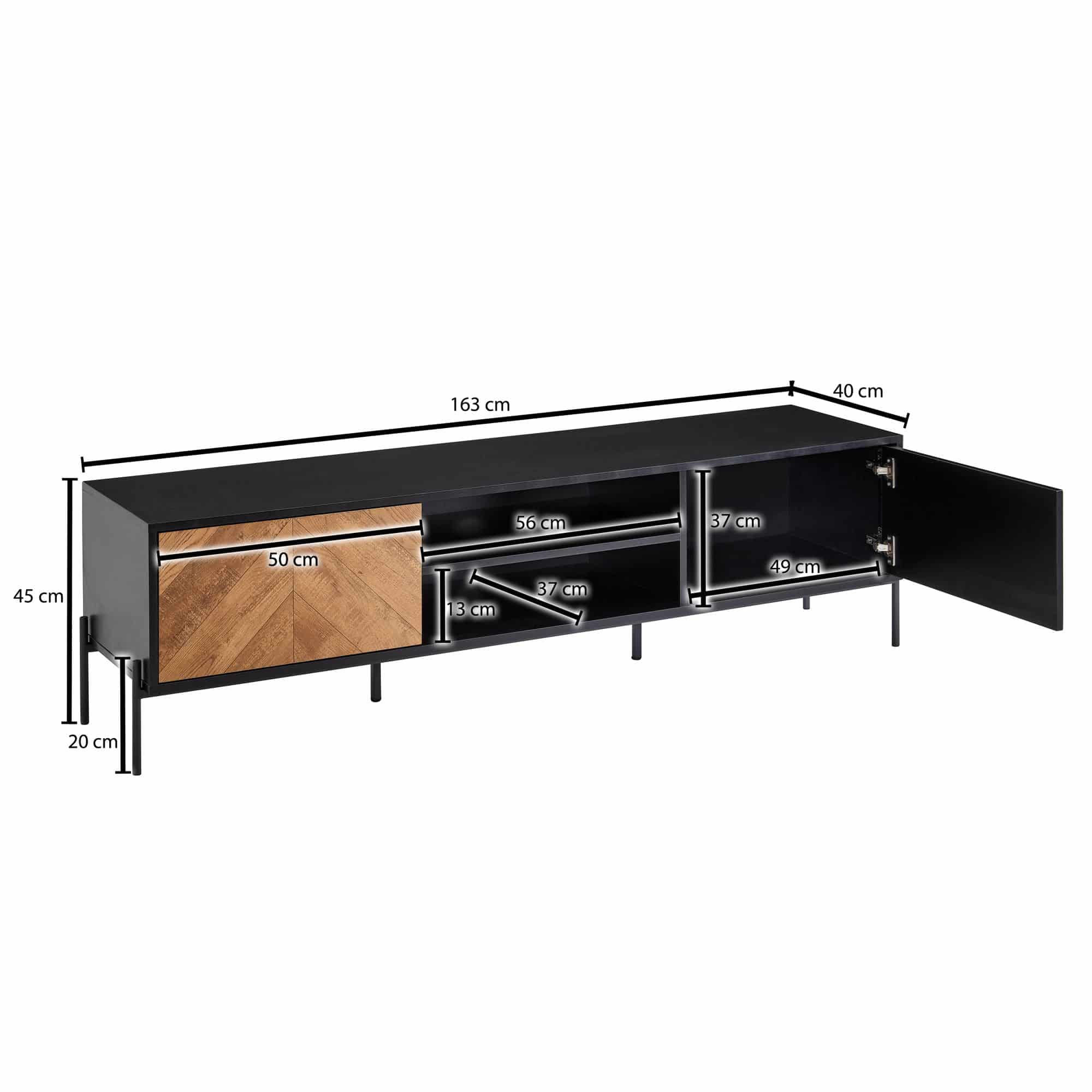 64672-Wohnling-Lowboard-TV-Board-160x40x45-cm-schwarz-WL6-580-3 Lowboard Holz Schwarz / Eiche-Dekor 163x45x40 cm TV-Kommode mit zwei Türen