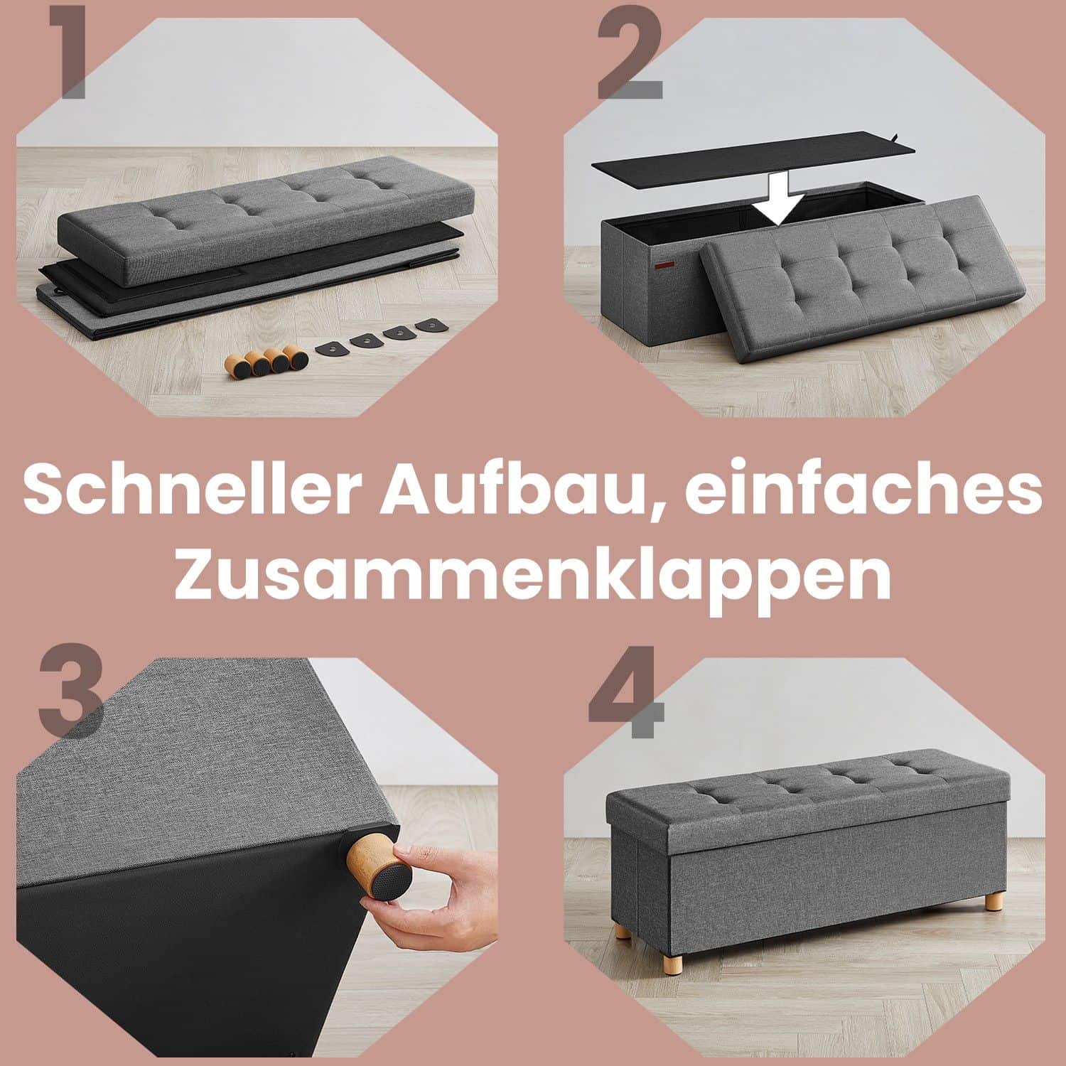 Sitzhocker, klappbare Sitzbank mit Stauraum, Beinen