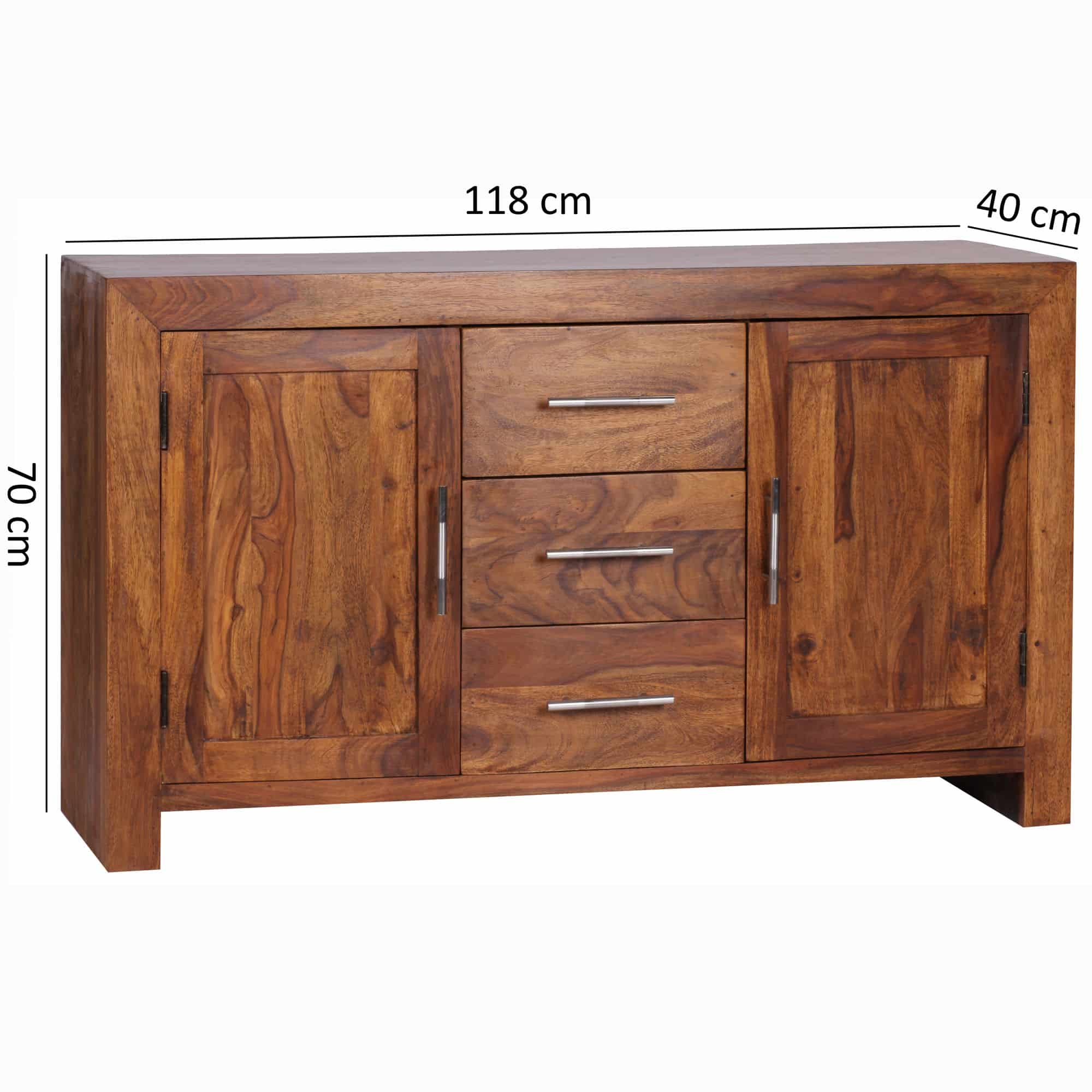 31302-WOHNLING-Sideboard-MUMBAI-Massivholz-Sheesh_44bSID6aOLtIUE Sideboard Massivholz Sheesham Kommode 118 cm 3 Schubladen 2 Türen Design Highboard Landhaus-Stil braun natur