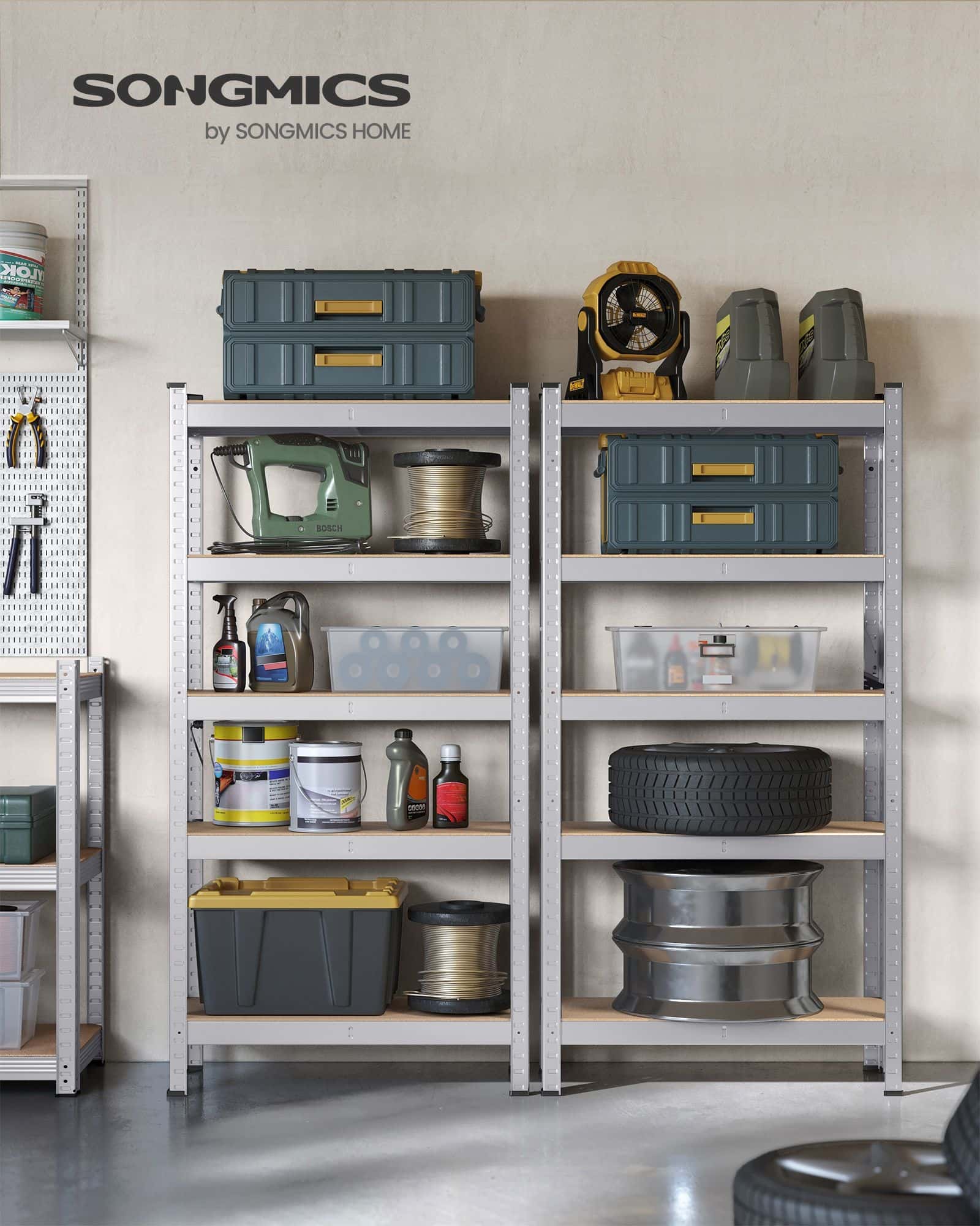 Schwerlastregal mit Stahlgestell silbern