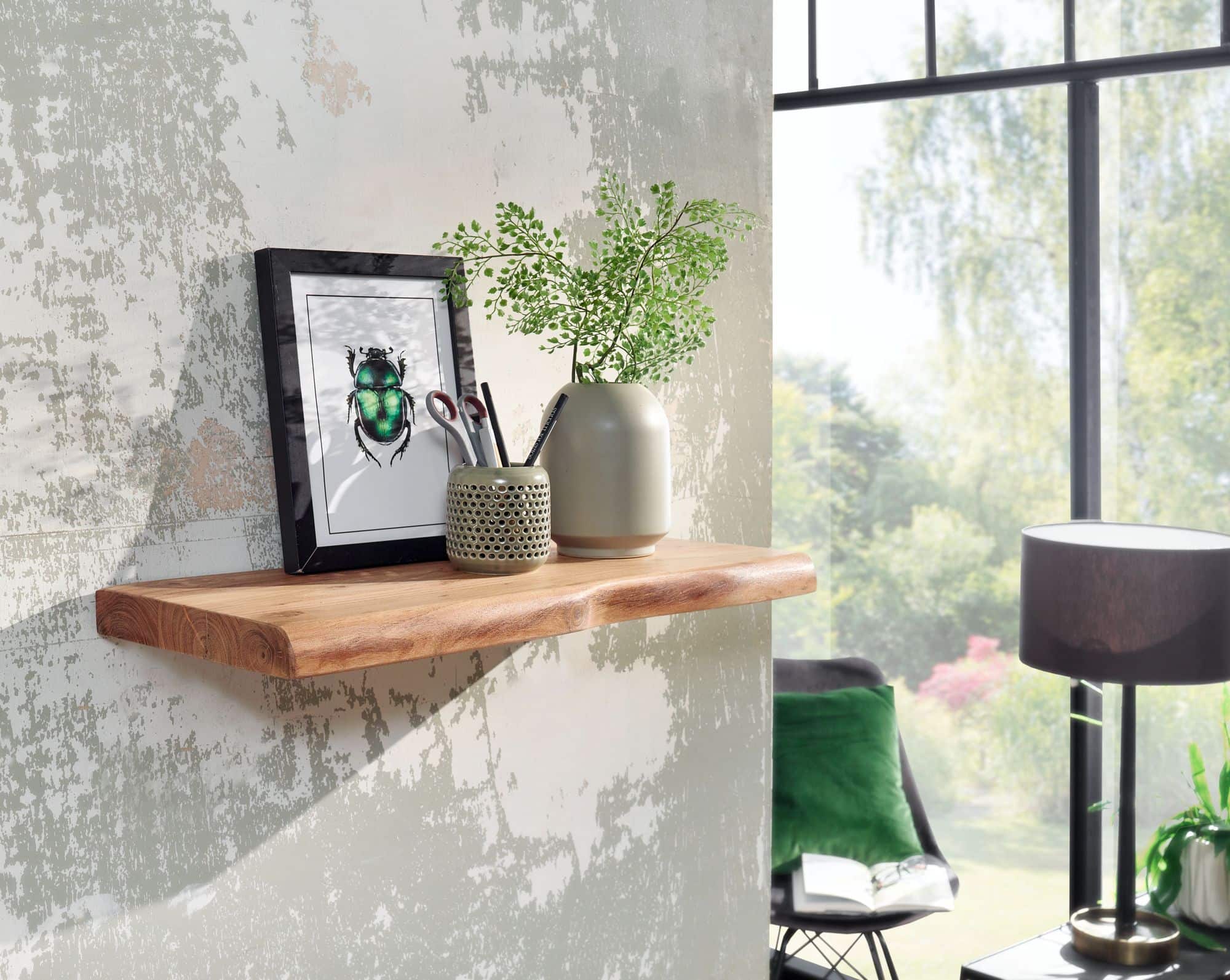 Wandregal mit Baumkante Akazie Massivholz 60 cm Wandregal mit Baumkante Akazie Massivholz 60 cm