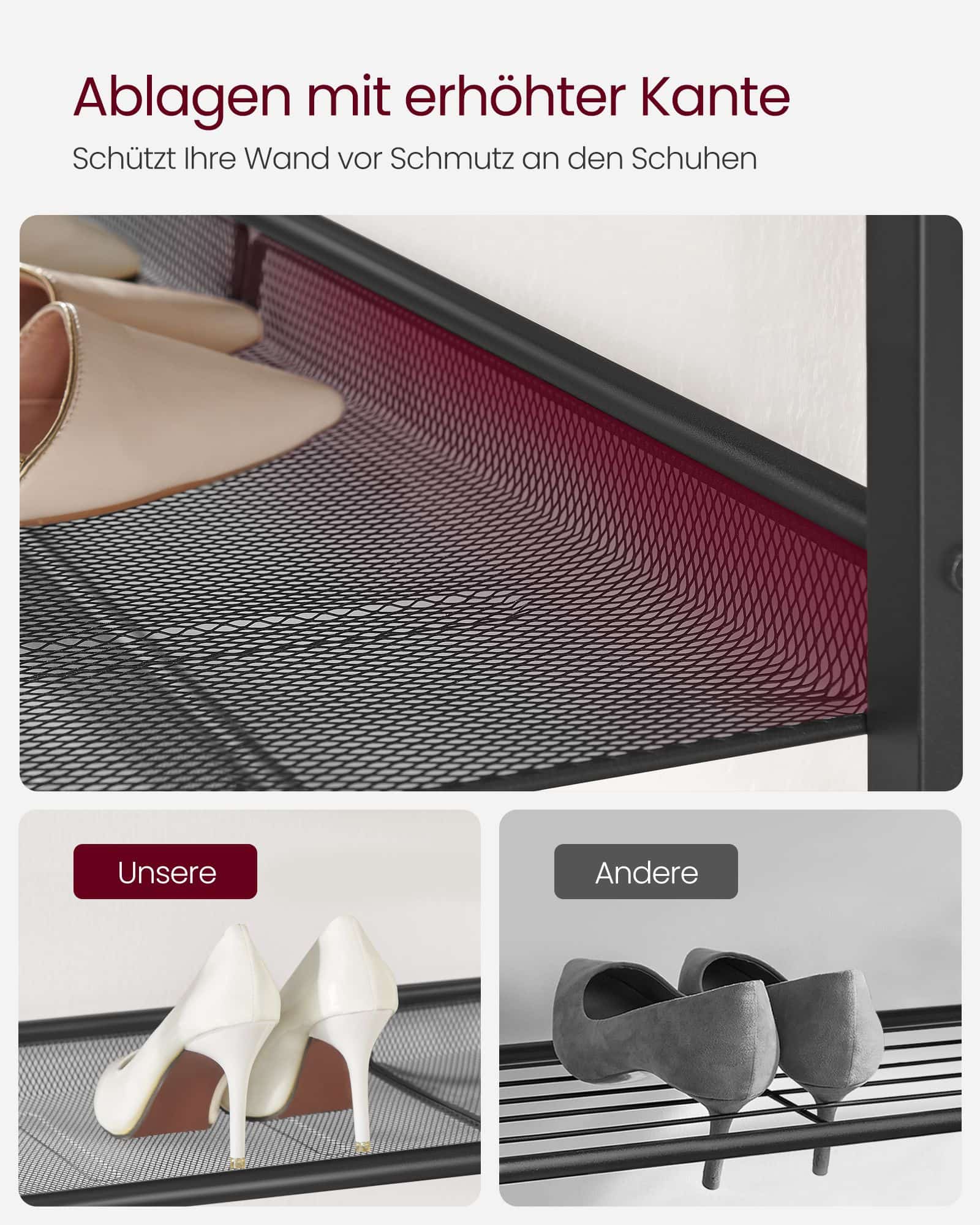 Schuhablage 4 Ebenen mit verstellbaren Gitterablagen-LBS040B01 Schuhablage 4 Ebenen mit verstellbaren Gitterablagen-LBS040B01